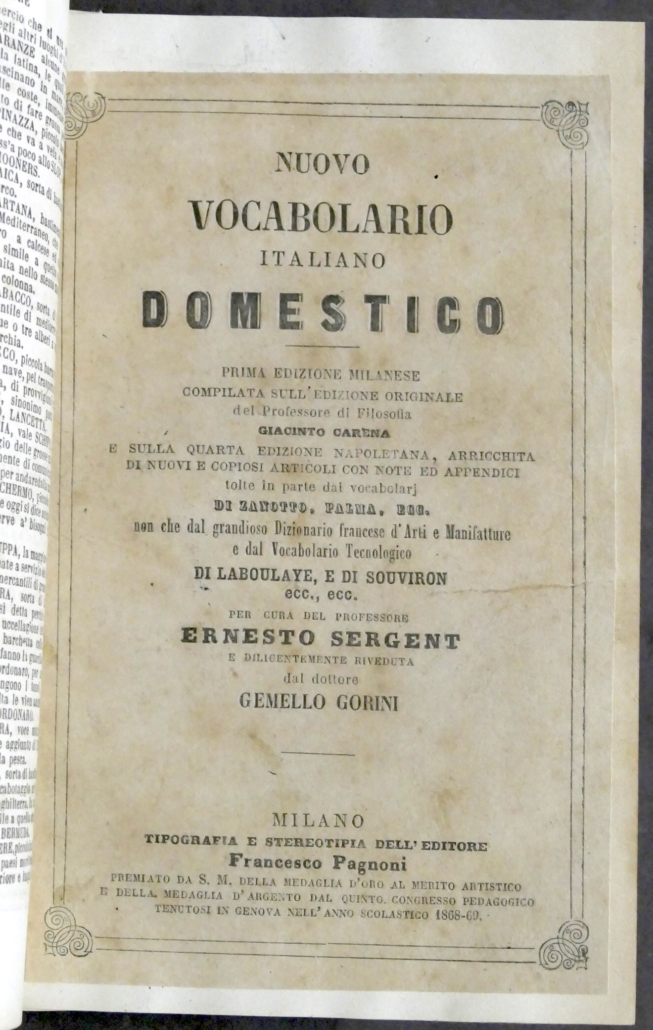 E. Sergent - Nuovo Vocabolario Italiano d'Arti e Mestieri - 1870