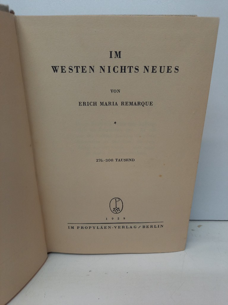 Im Westen Nichts Neues Von Erich Maria Remarque Im Westen nichts Neues. von Remarque, Erich Maria:: (1929