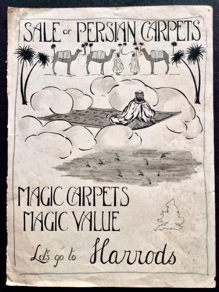 ORIGINAL 1920's ART WORK FOR A SALE OF PERSIAN CARPETS MAGIC CARPETS, MAGIC VALUE, LET'S GO TO HARRODS [Very Good]