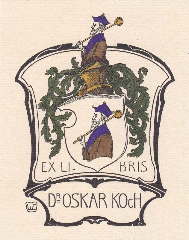 Ex Li-Bris Dr. Oskar Koch. Redendes Wappen in Jugendstilrahmung. by ...