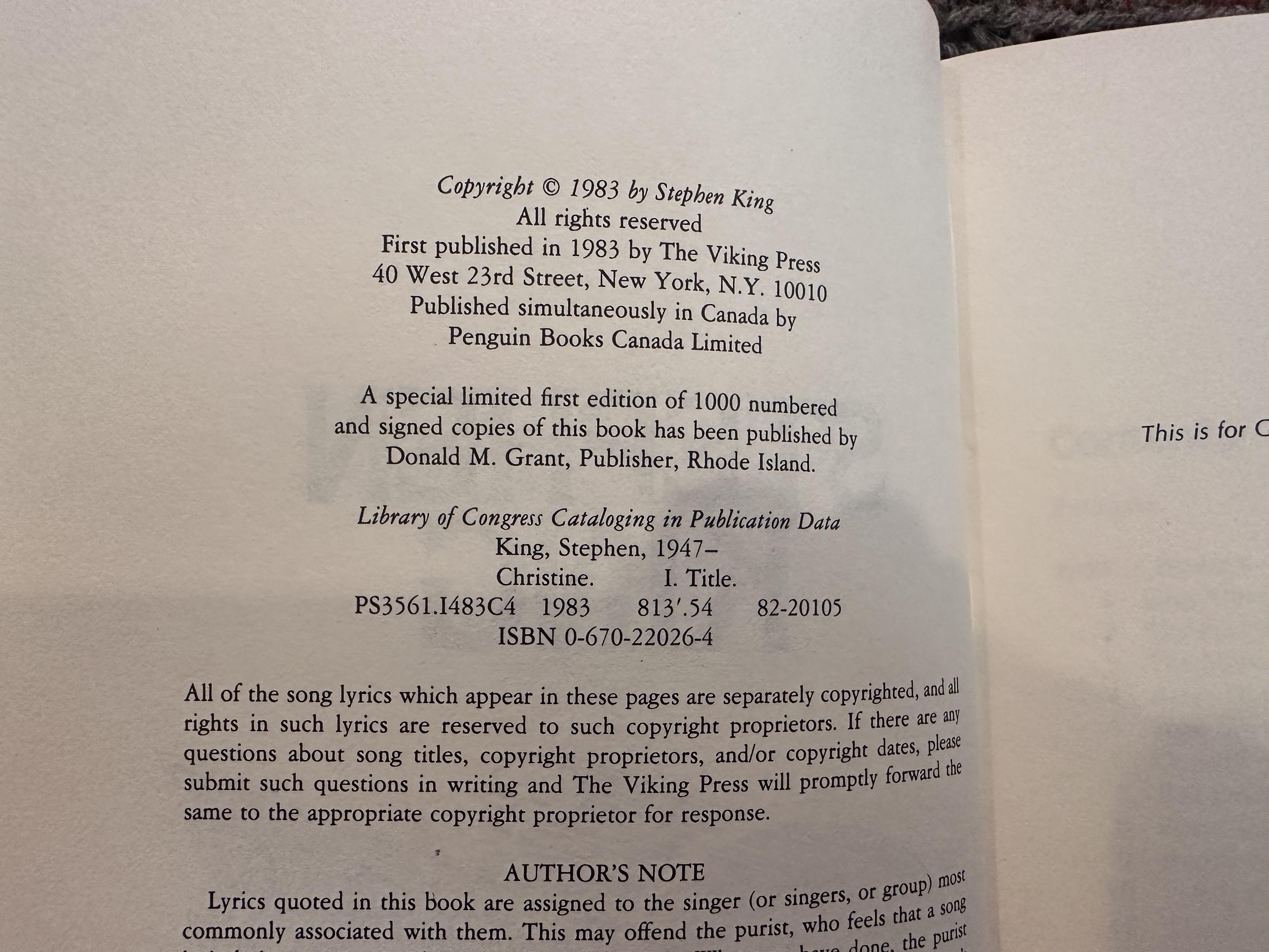 Christine by Stephen King: Good Hardcover (1983) 1st Edition | Walker ...