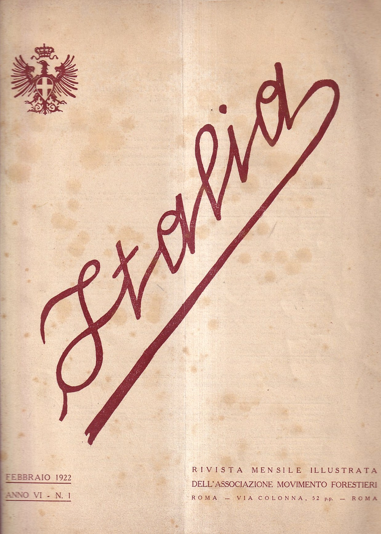Abebooks Italia. Rivista mensile illustrata dell'Associazione Movimento Forestieri - Febbraio 1922 anno VI n. 1