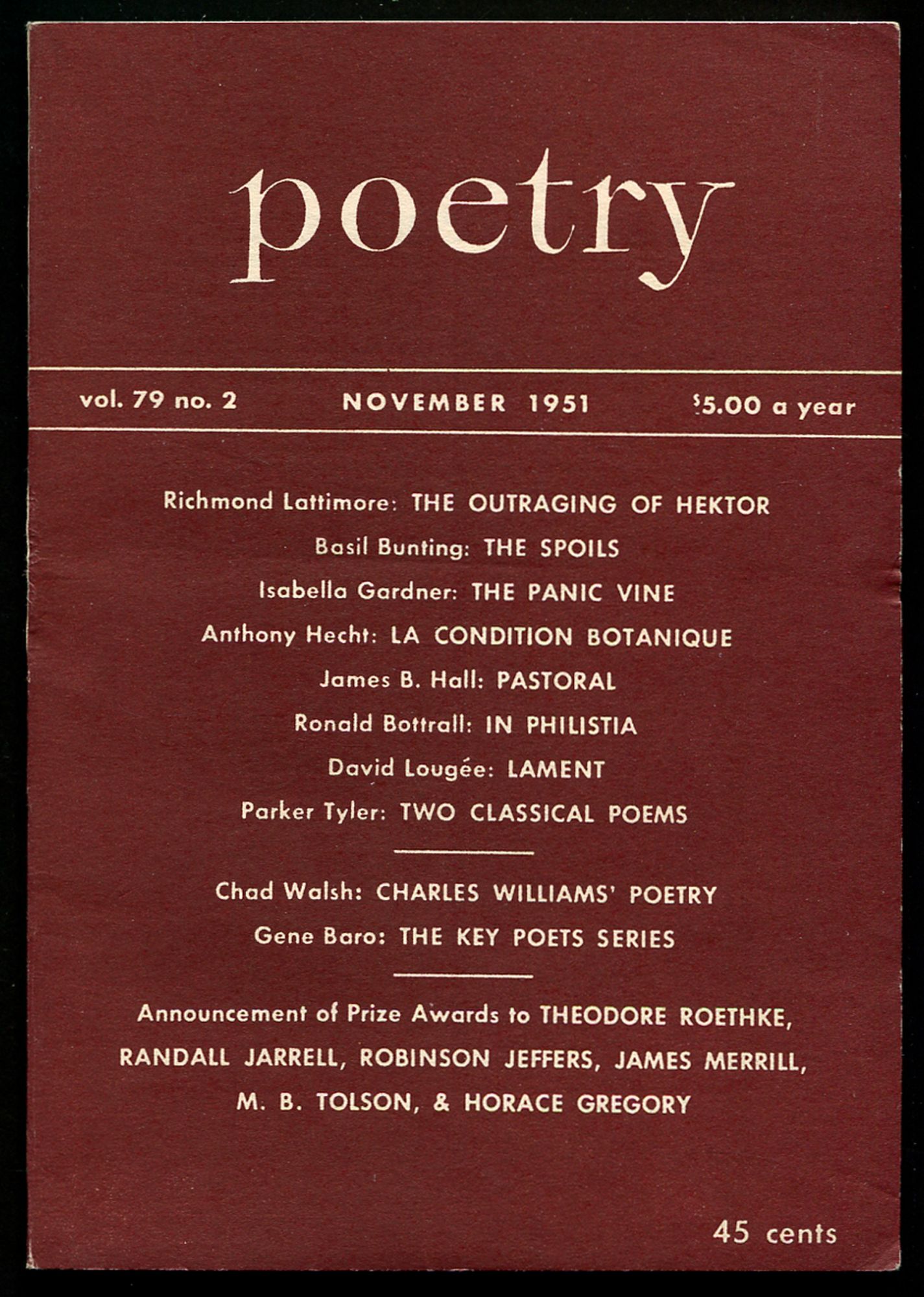 Poetry - Vol. 79, No. 2, November 1951 by (BUNTING, Basil