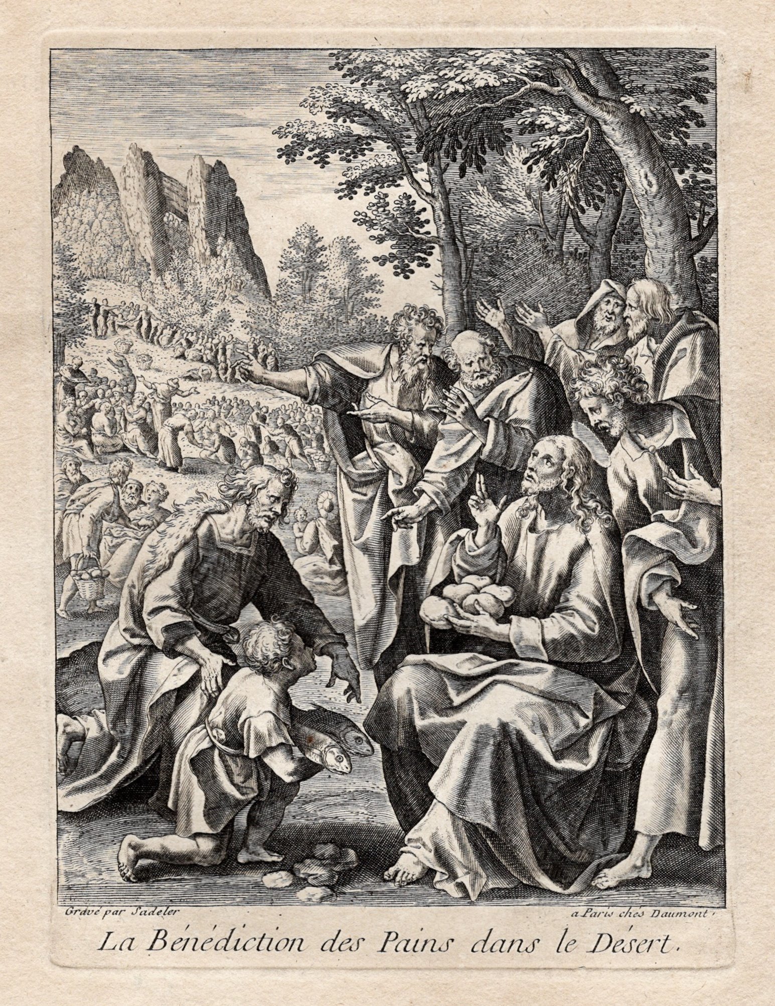 "La Benediction des Pains dans le Desert" - Blessing of the bread loaves / Wundersame Brotvermehrung / Miracles of Jesus / Wunder Jesu Sadeler, Rapha