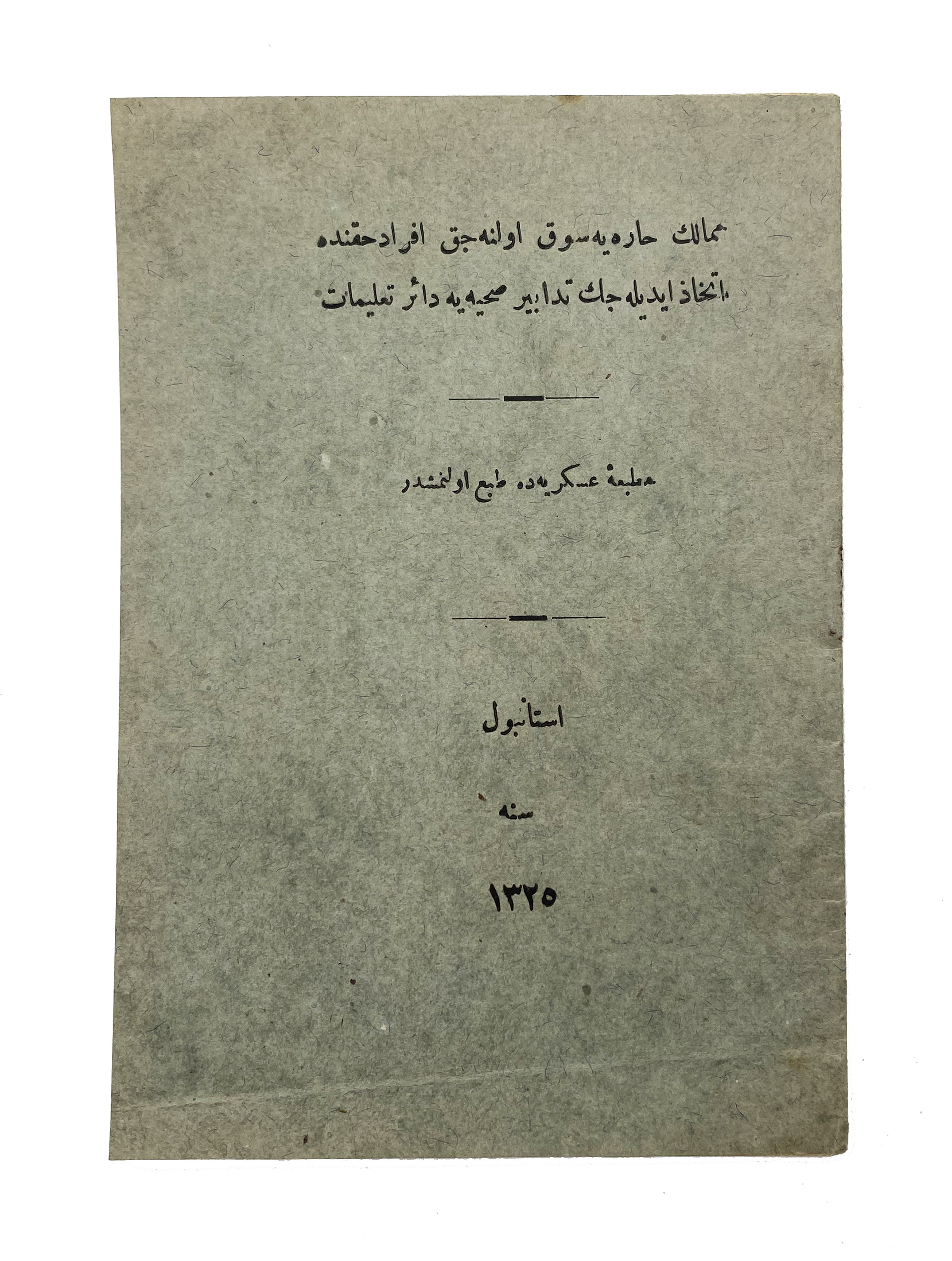 [MEDICAL MEASURES OF OTTOMAN ARMY IN ARAB COUNTRIES] Memâlîki Harreye