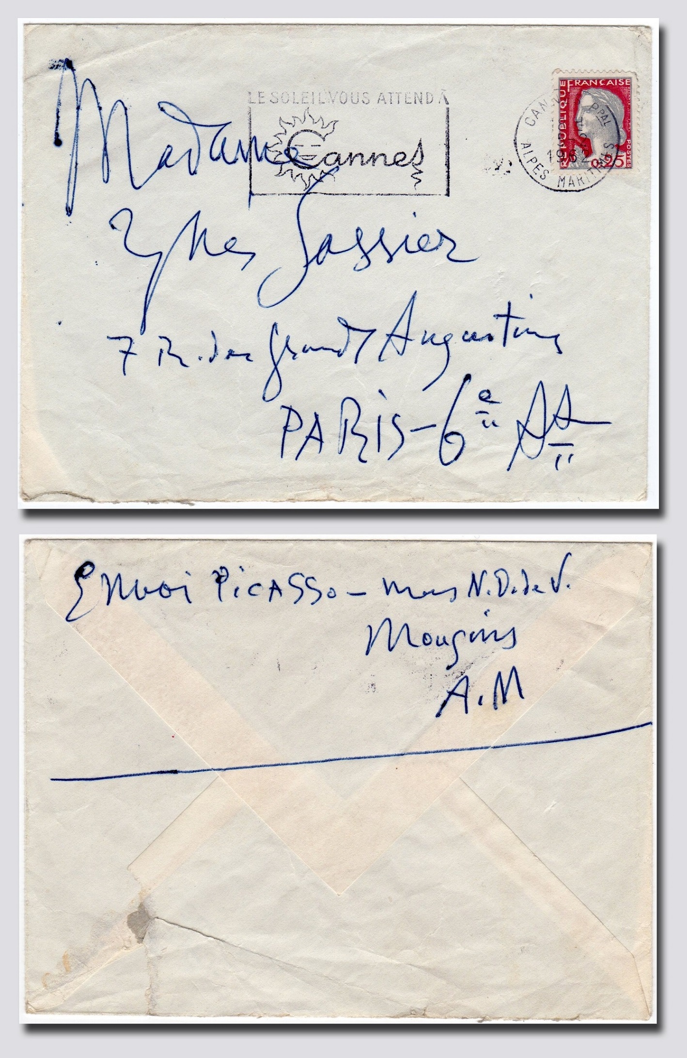 Picasso, Pablo (1881-1973) - Hand addressed and signed envelope to his housekeeper Picasso, Pablo (1881-1973) [Fine]