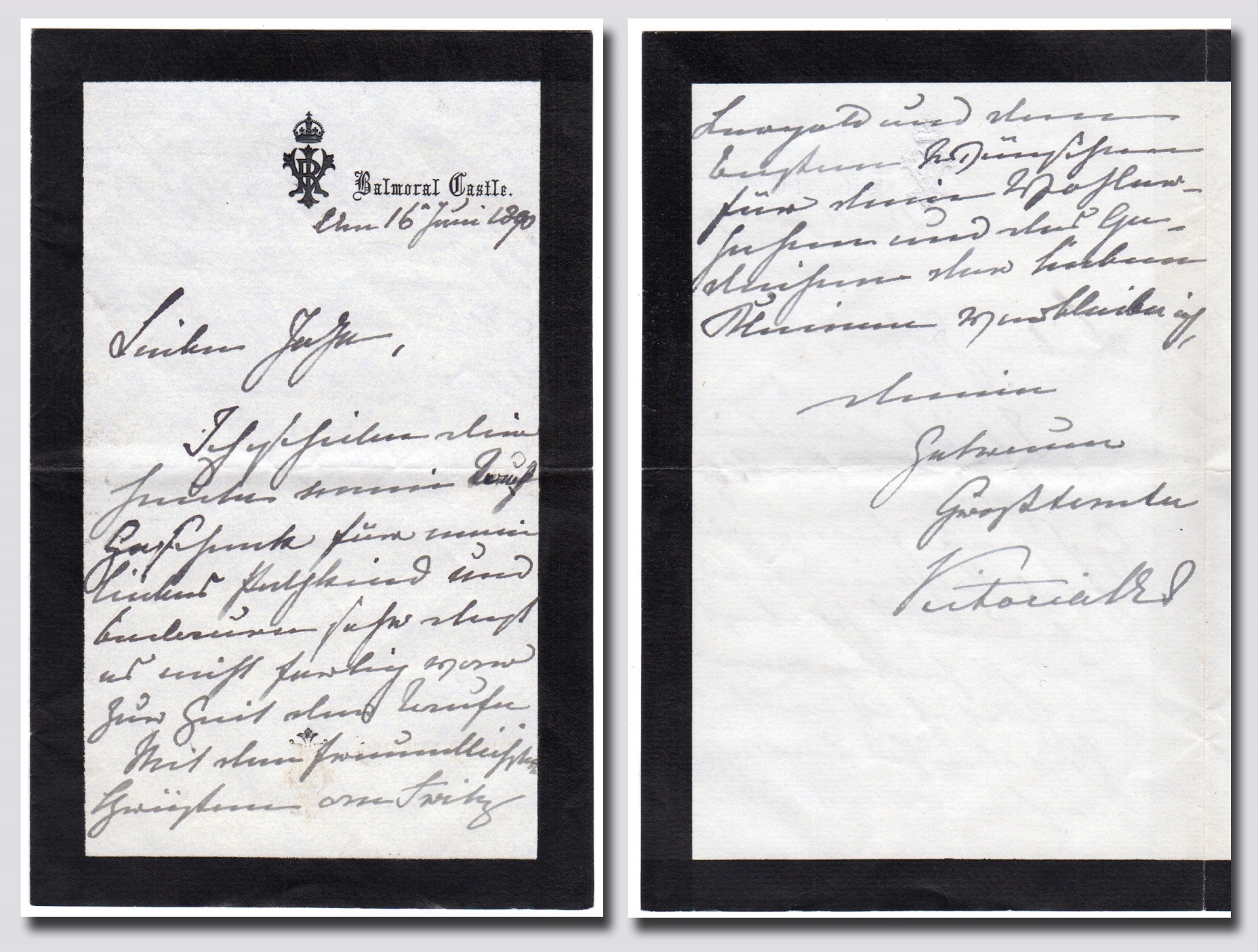 Victoria, Queen (1819-1901) - Autograph letter signed (written in German)  by Victoria, Queen (1819-1901): Signatur des Verfassers  Manuscript / Paper Collectible