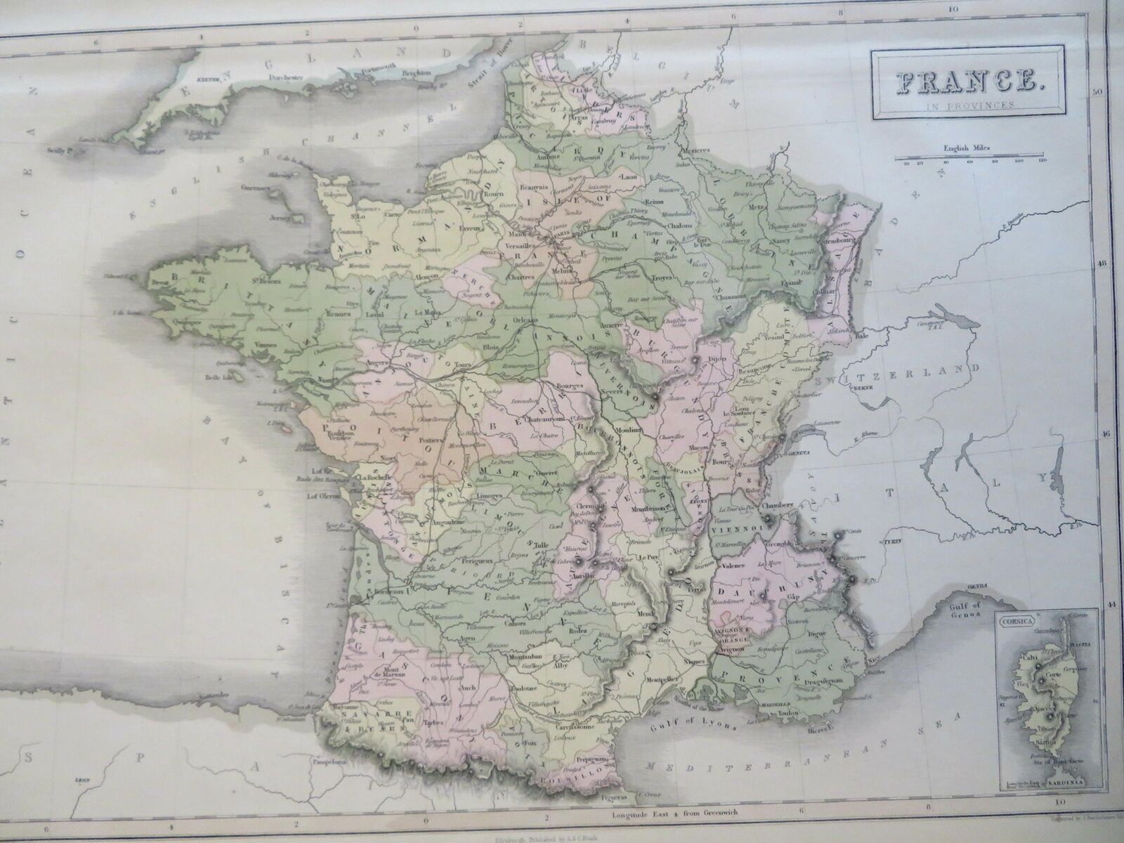 Kingdom of France Orleans Normandy Poitou Languedoc Champagne 1853 Hall map:  (1853) Map | RareMapsandBooks
