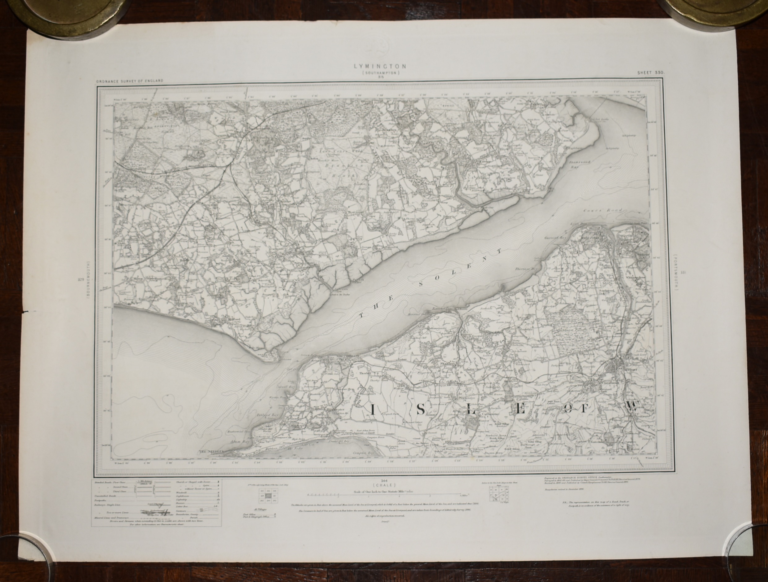 Ordnance Survey MAP Sheet 330 LYMINGTON. Scale 1 inch to 1 mile. Shows areas of LYMINGTON