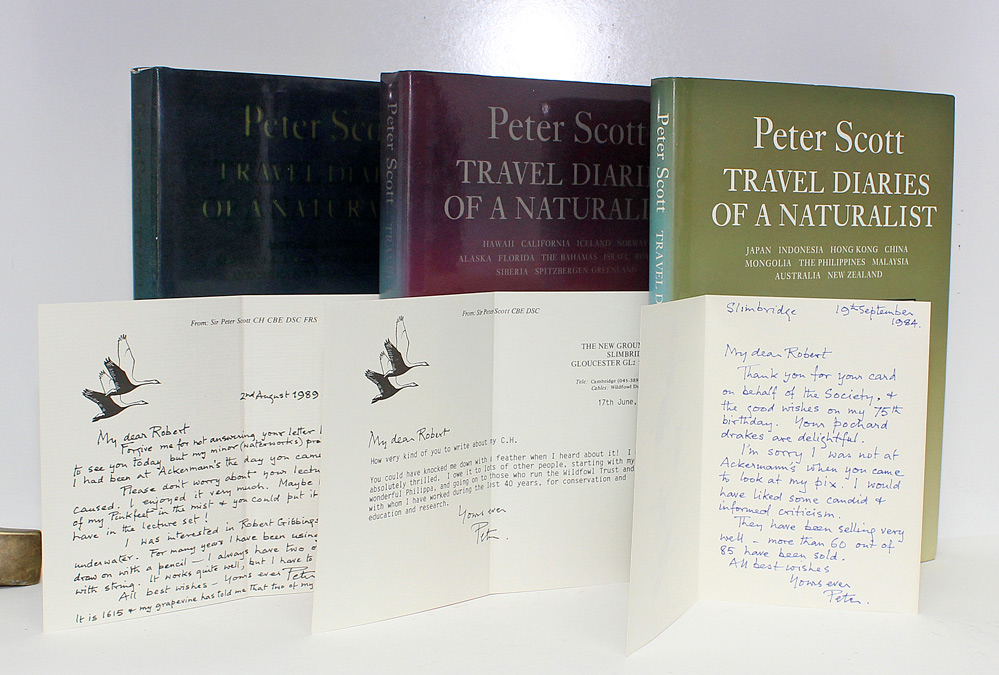 Three Volumes of the Travel Diaries of a Naturalist - From the library of Robert Gillmor. Includes Three Handwritten Letters from Peter Scott to Robe