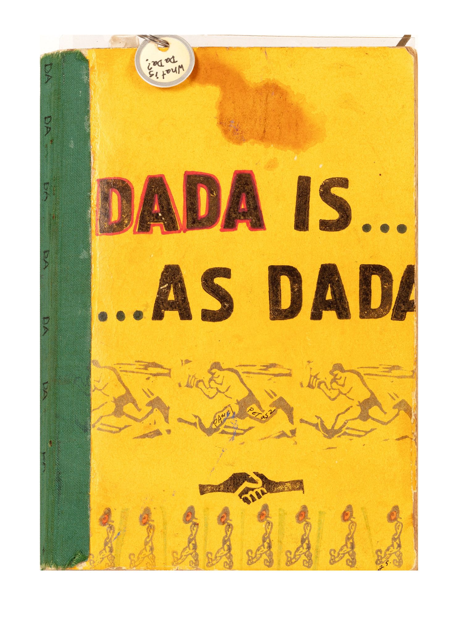 An "add & pass" book, entitled on upper cover and on 2nd & 3rd leaves: "Dada is.As Dada," with various interventions by ca. 33 mail and stamp artists