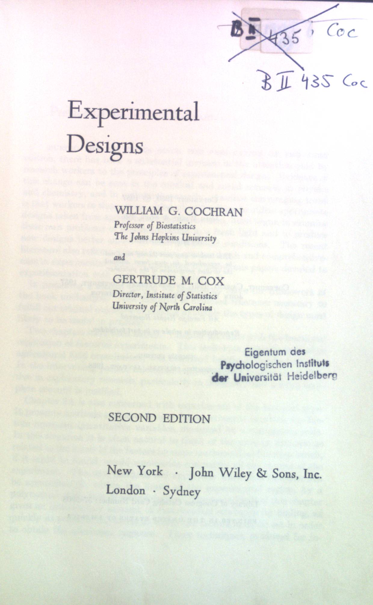 Experimental Designs. A Wiley Publication in Applied Statistics; Wiley Series in Probability and Mathematical Statistics. - Cochran, William G. and Gertrude M. Cox