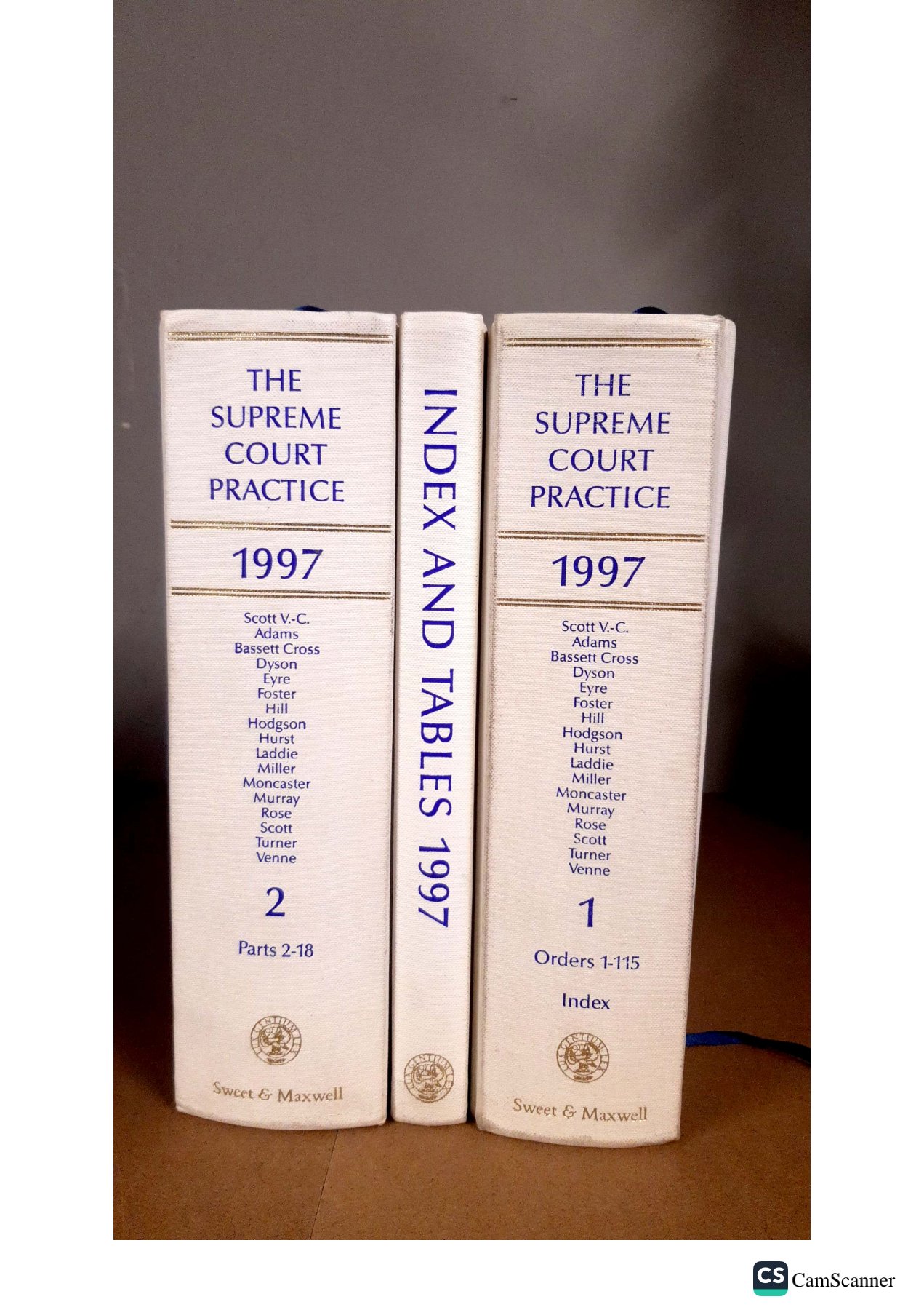 THE SUPREME COURT PRACTICE 1997 Volume 1 & 2 Scott V.-C. Adams Bassett Cross Dyson Eyre Foster Hill Hodgson Hurst Laddie Miller Moncaster Murray Rose
