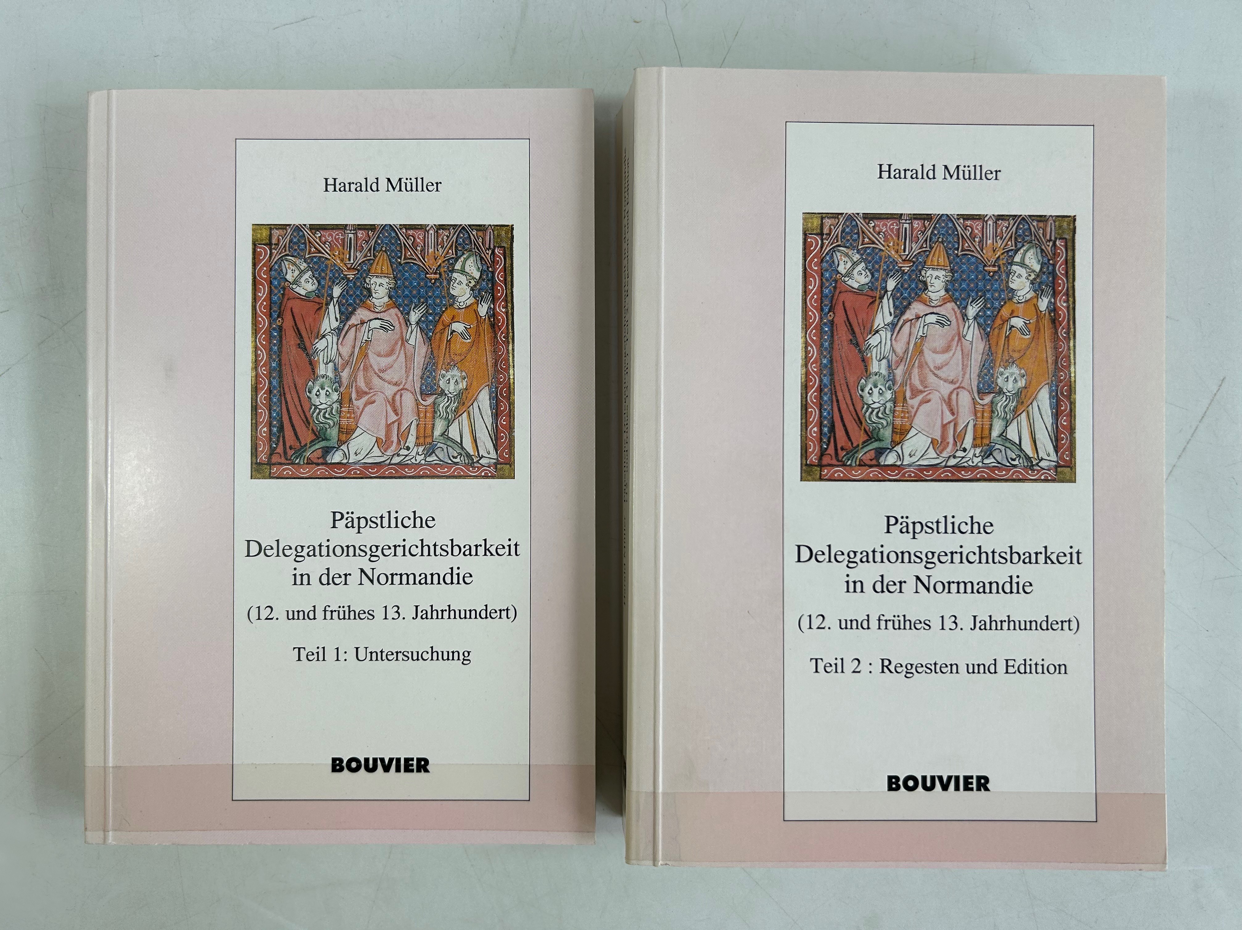 Päpstliche Delegationsgerichtsbarkeit in der Normandie (12. und frühes 13. Jahrhundert). Teil 1: Untersuchung; Teil 2: Regesten und Edition. Zwei Bände. - Müller, Harald