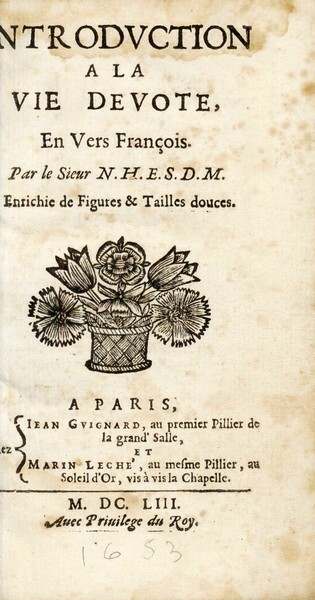 Introduction à la vie dévote en vers françois SALES (François de) / N. H. E. S. D. M. (de Marandé ?, du Manoir ?) [ ]