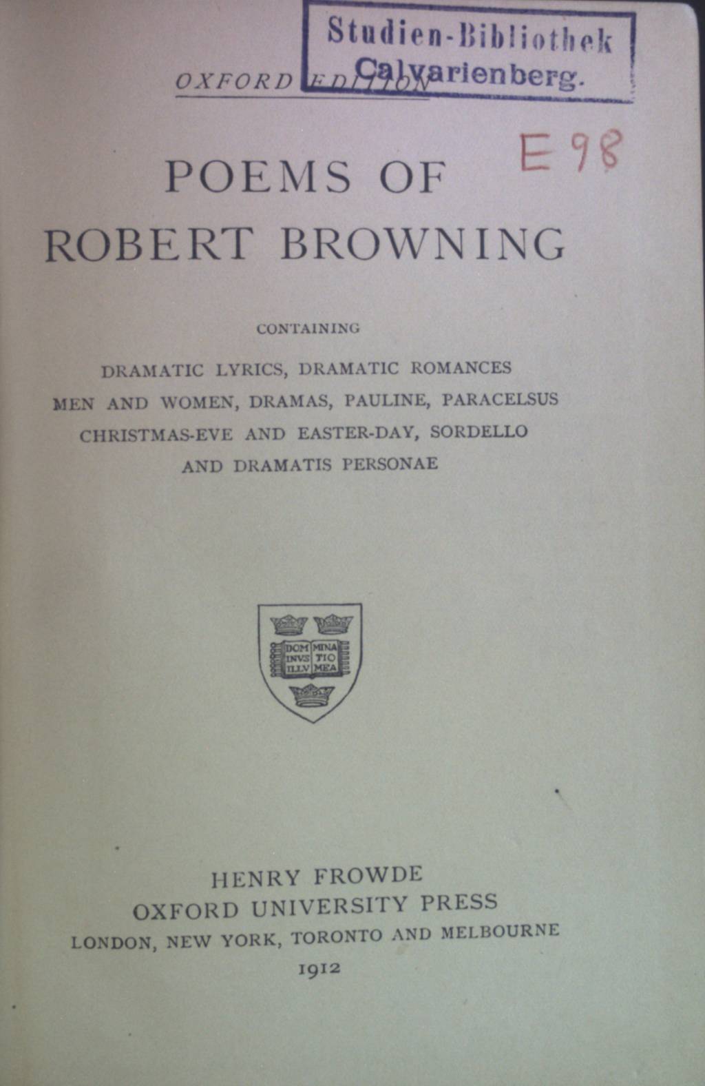 Poems by Robert Browning. - Browning, Robert