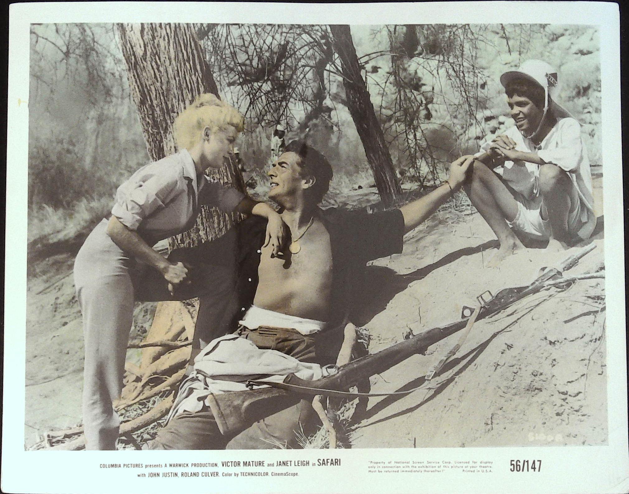 Safari Lot of Nine 8 X 10 Stills 1956 Victor Mature, Janet Leigh Lot A by  Directed by Terence Young  Starring Victor Mature, Janet Leigh, John  Justin, Roland Culver, Liam Redmond,
