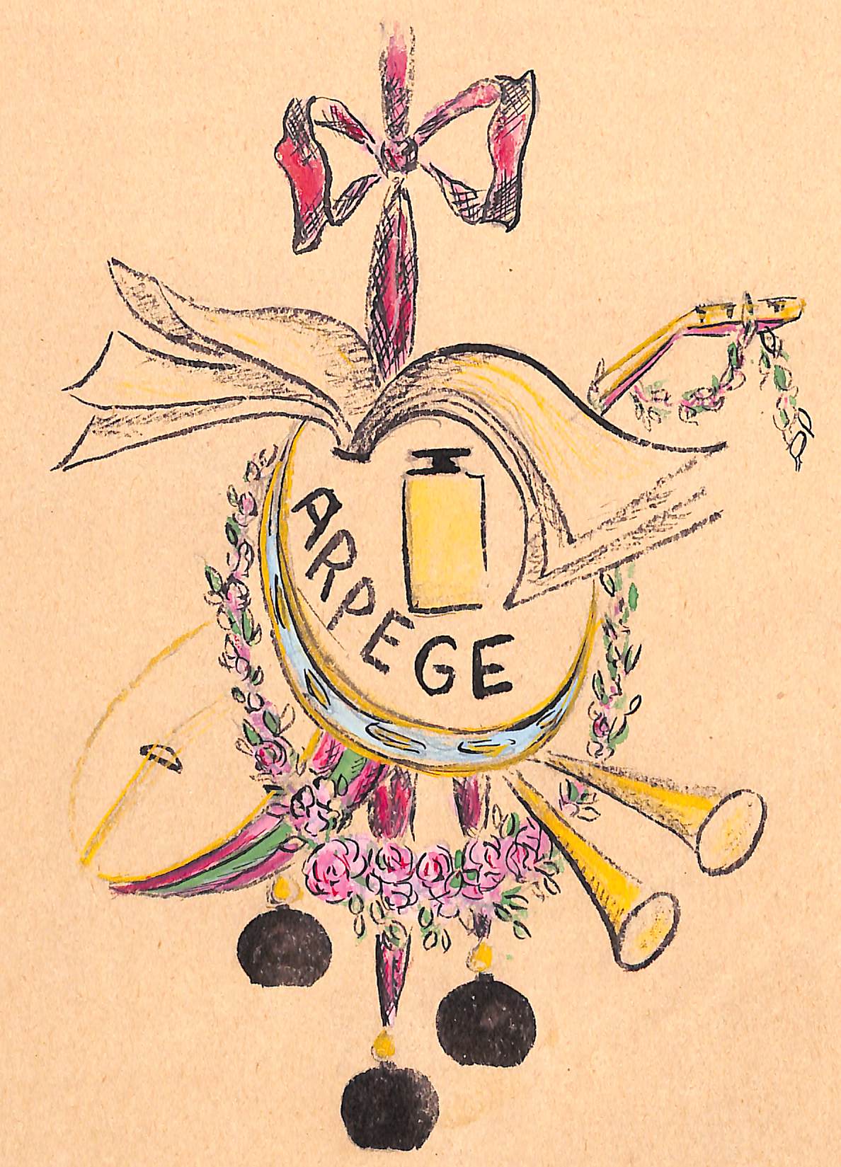 Lanvin Paris Arpege Perfume c1950s Advertising Watercolor Artwork [Very Good]