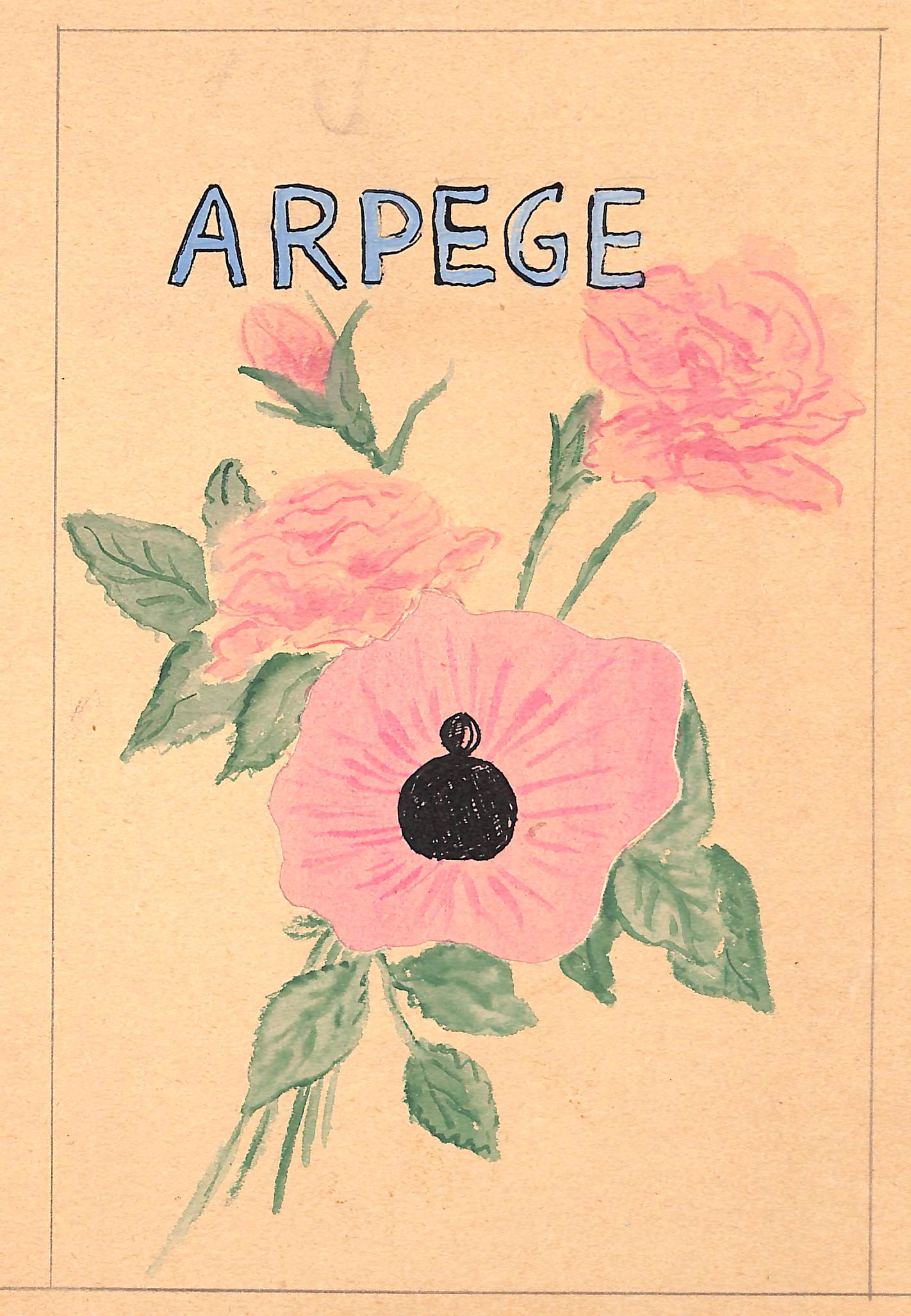 Lanvin Paris Arpege Perfume w/ Pink Flower c1950s Artwork [Very Good]