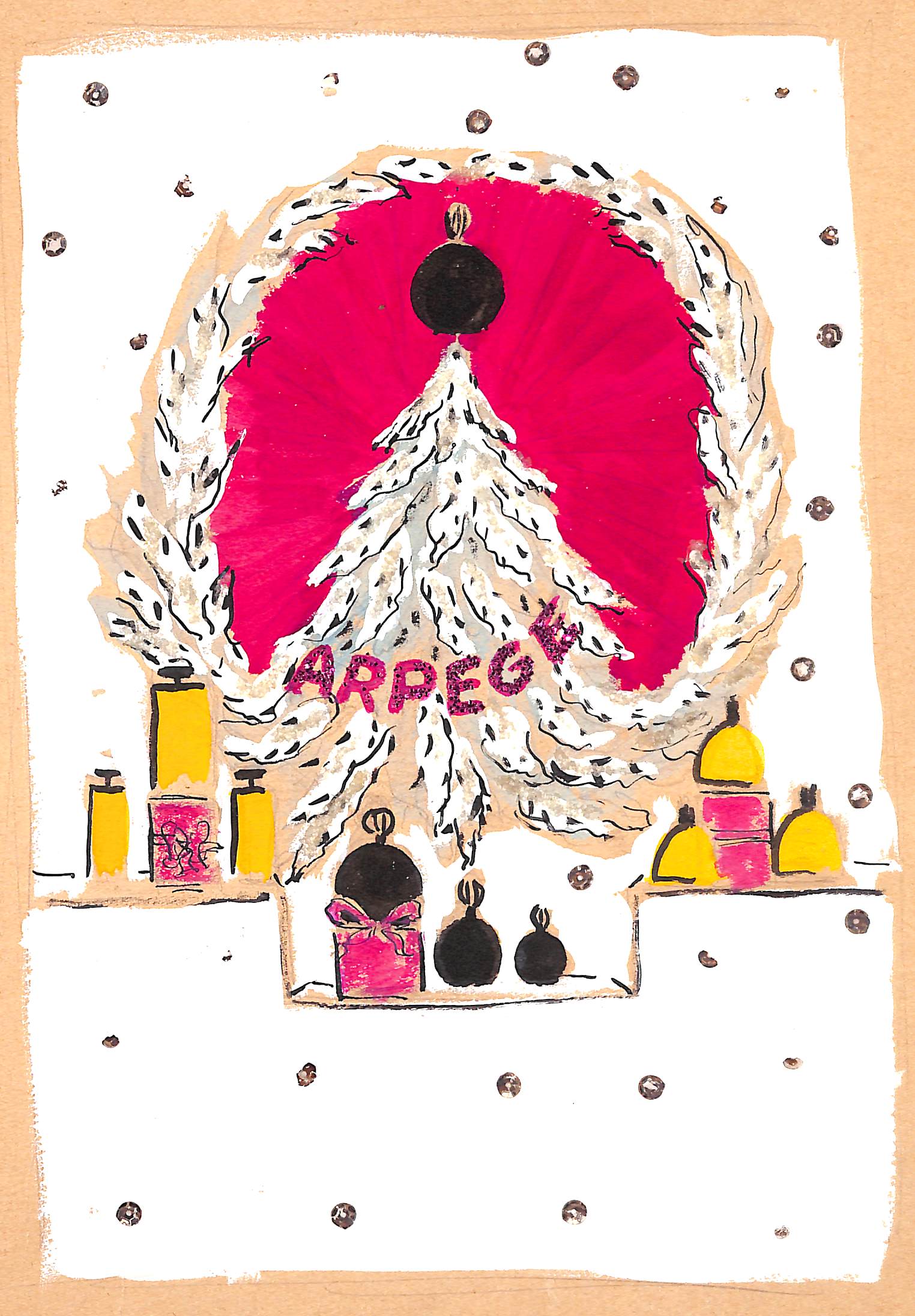 Lanvin Paris Arpege Perfume Christmas Tree c1950s Artwork [Very Good]