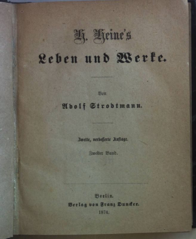 H. Heine's Leben und Werke: ZWEITER BAND. - Strodtmann, Adolf