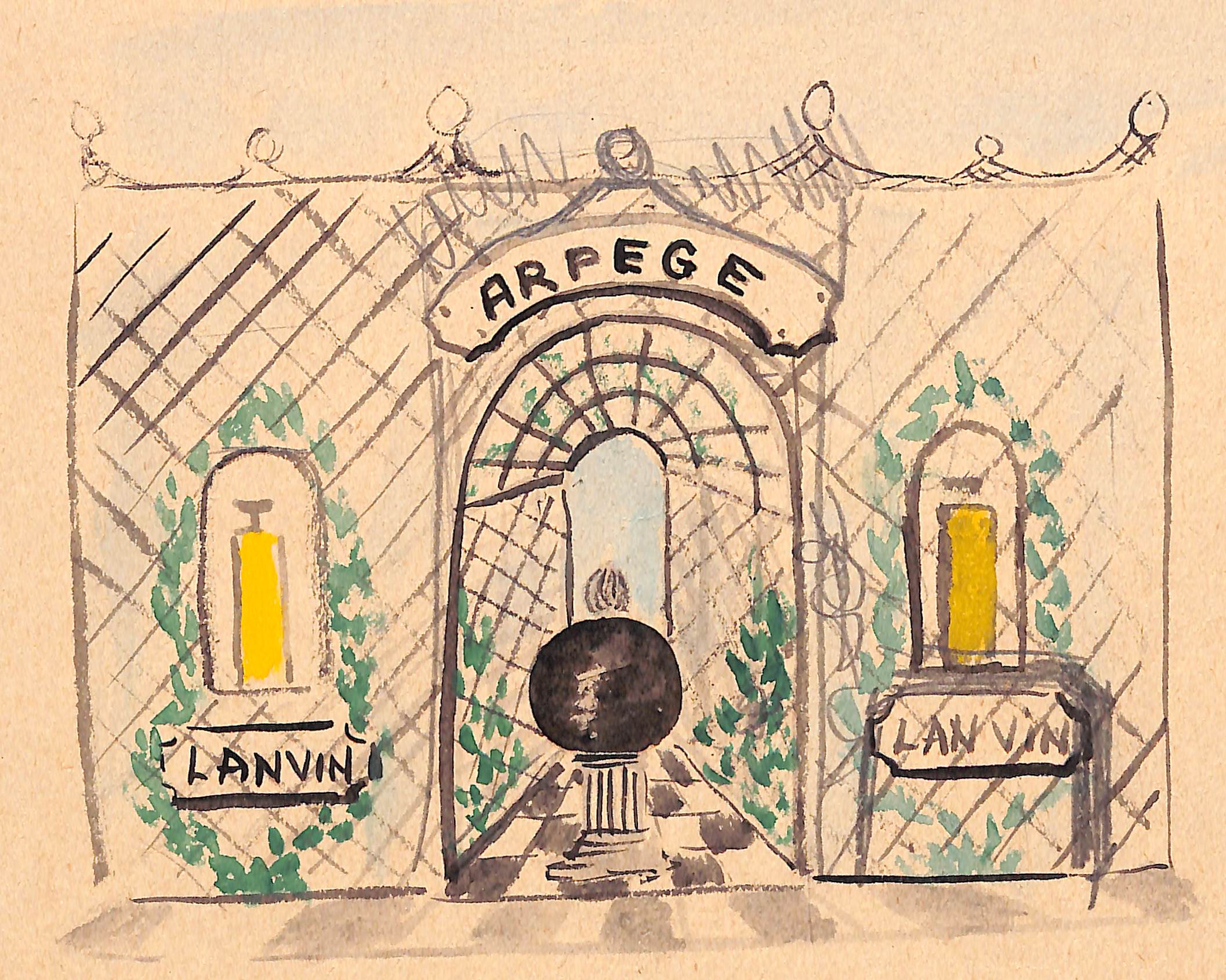Lanvin Paris Arpege Perfume Trellis c1950s Advertising Artwork [Very Good]
