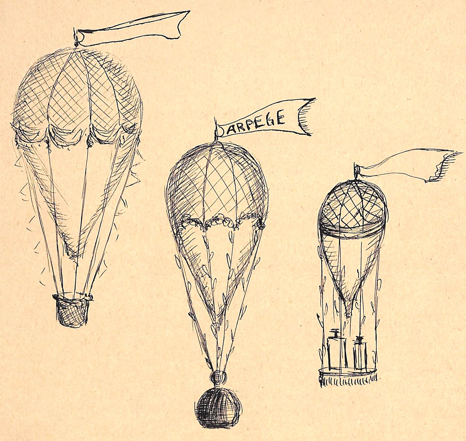 Lanvin Paris Arpege Perfume Bottles w/ Balloons c1950s Artwork [Very Good]