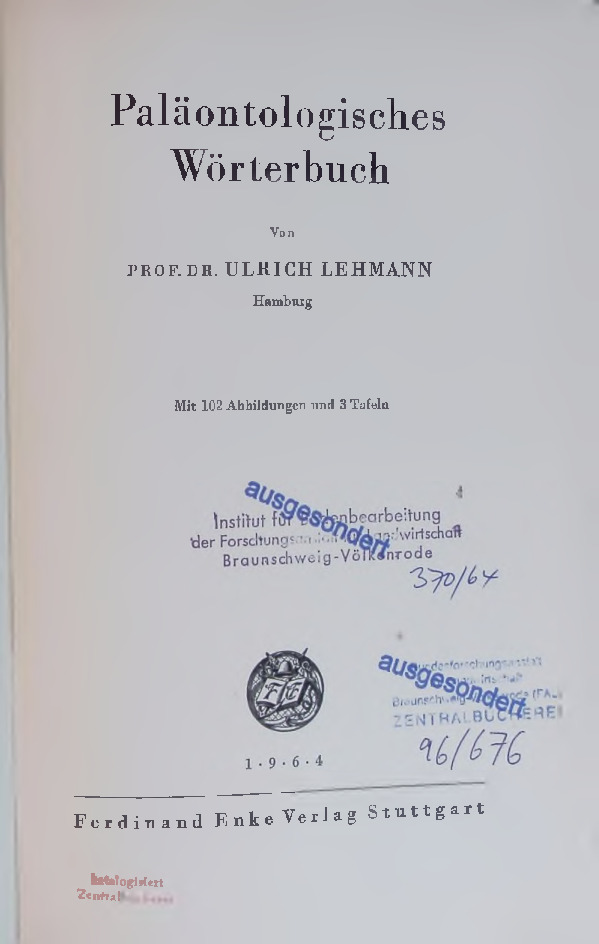 Paläontologisches Wörterbuch. - LEHMANN, ULRICH