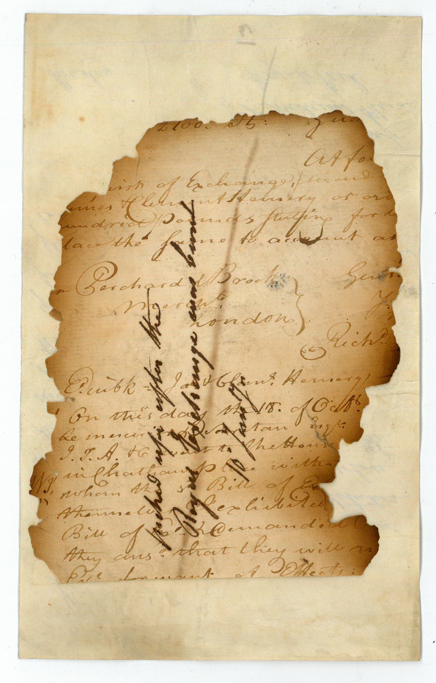 Handwritten document fragment. [Royal Exchange Fire]. [ ]