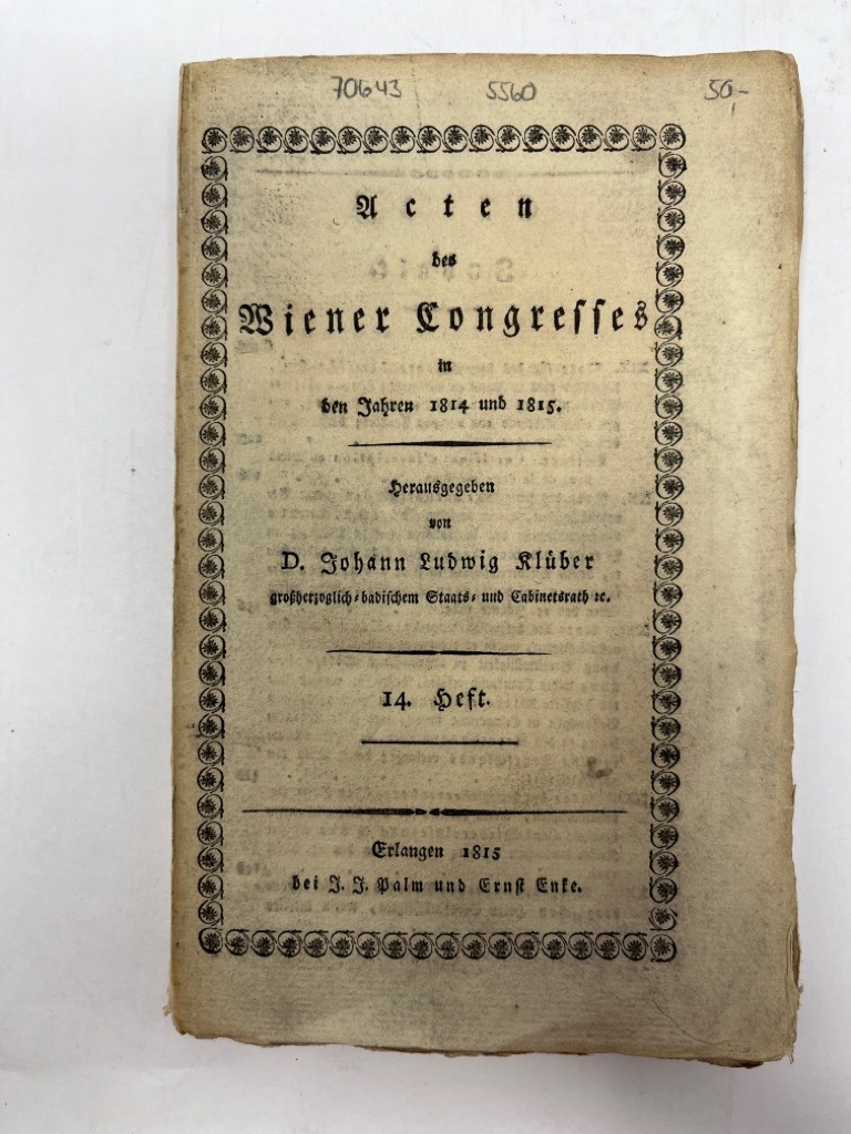 Acten des Wiener Congresses in den Jahren 1814 und 1815. - Klüber, Johann Ludwig