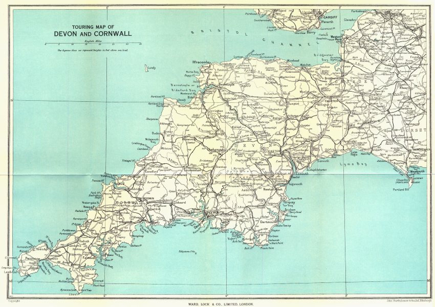 Touring map of Devon and Cornwall by Ward Lock & Co (1952) Map