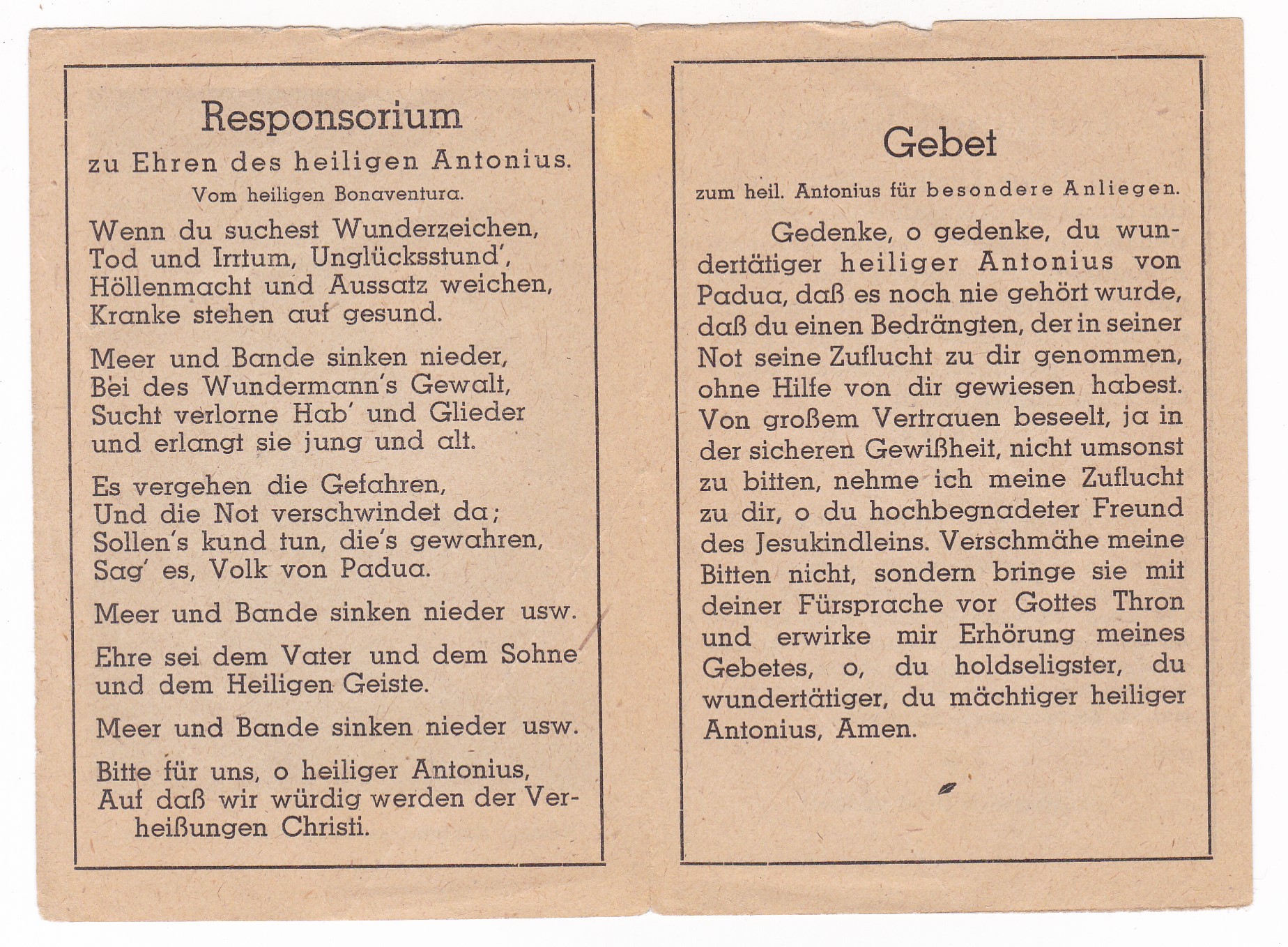 Faltblatt Heiligenbild Andachtsbild Gebetsbild Heiliger Antonius, sei