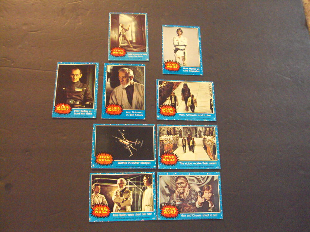9 Vintage Star Wars Cards Blue Series 1977 #43-44, 50, 53-55 9 Vintage Star Wars Cards Blue Series 1977 #43-44, 50, 53-55