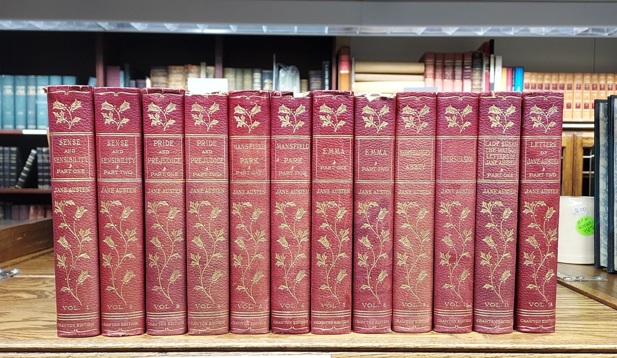 Edited　The　Phelps:　by　Novels　Lyon　Leather　in　Introduction　by　(1906)　by　Chawton　and　Volumes　bound　Letters　Twelve　Jane;　Brimley　Very　of　Jane　Good　Johnson;　Austen.　Complete　William　Austen,　Reginald　Edition.