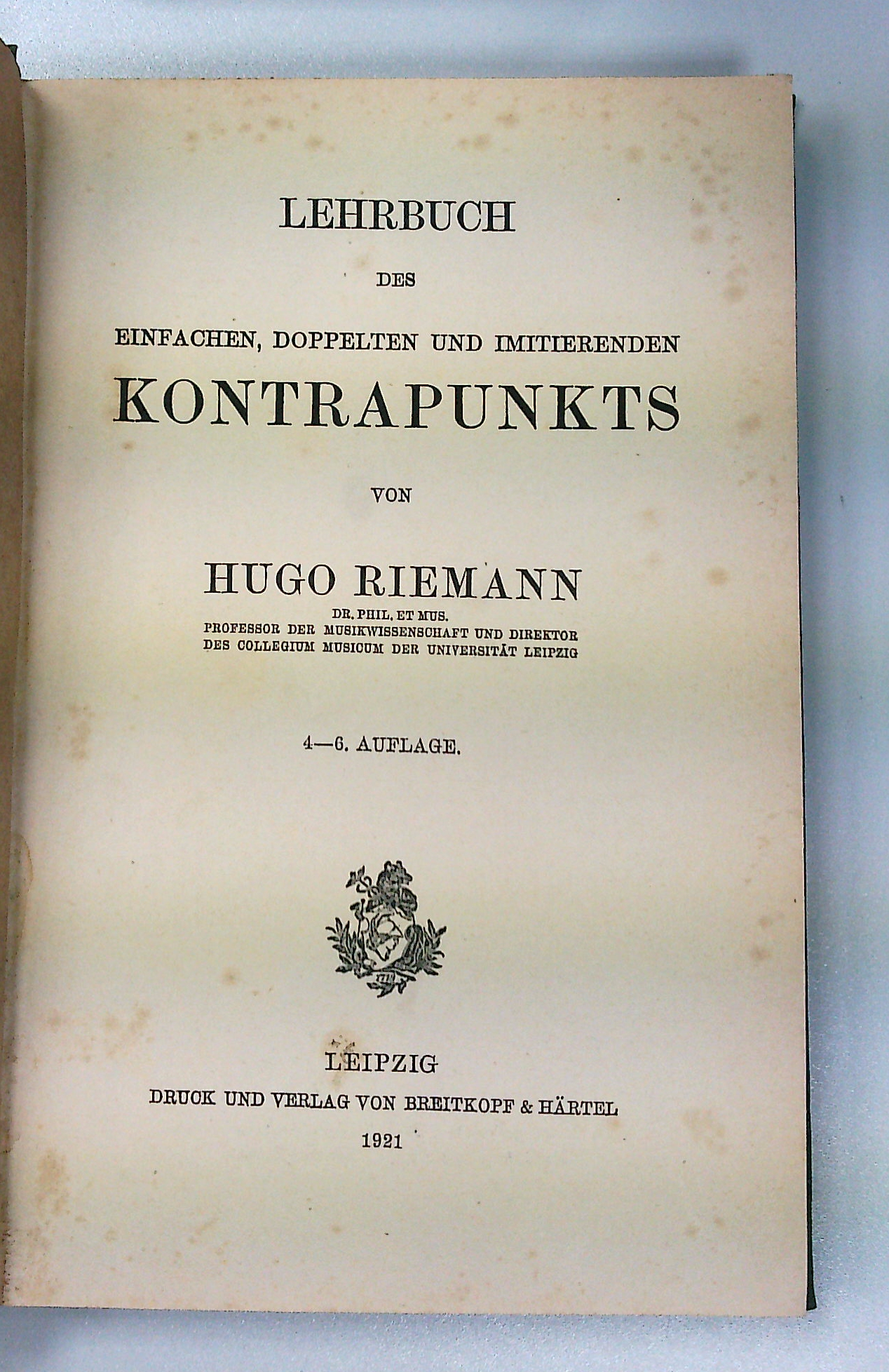 Lehrbuch des Einfachen, Doppelten und imitierenden Kontrapunkts. - Riemann, Hugo
