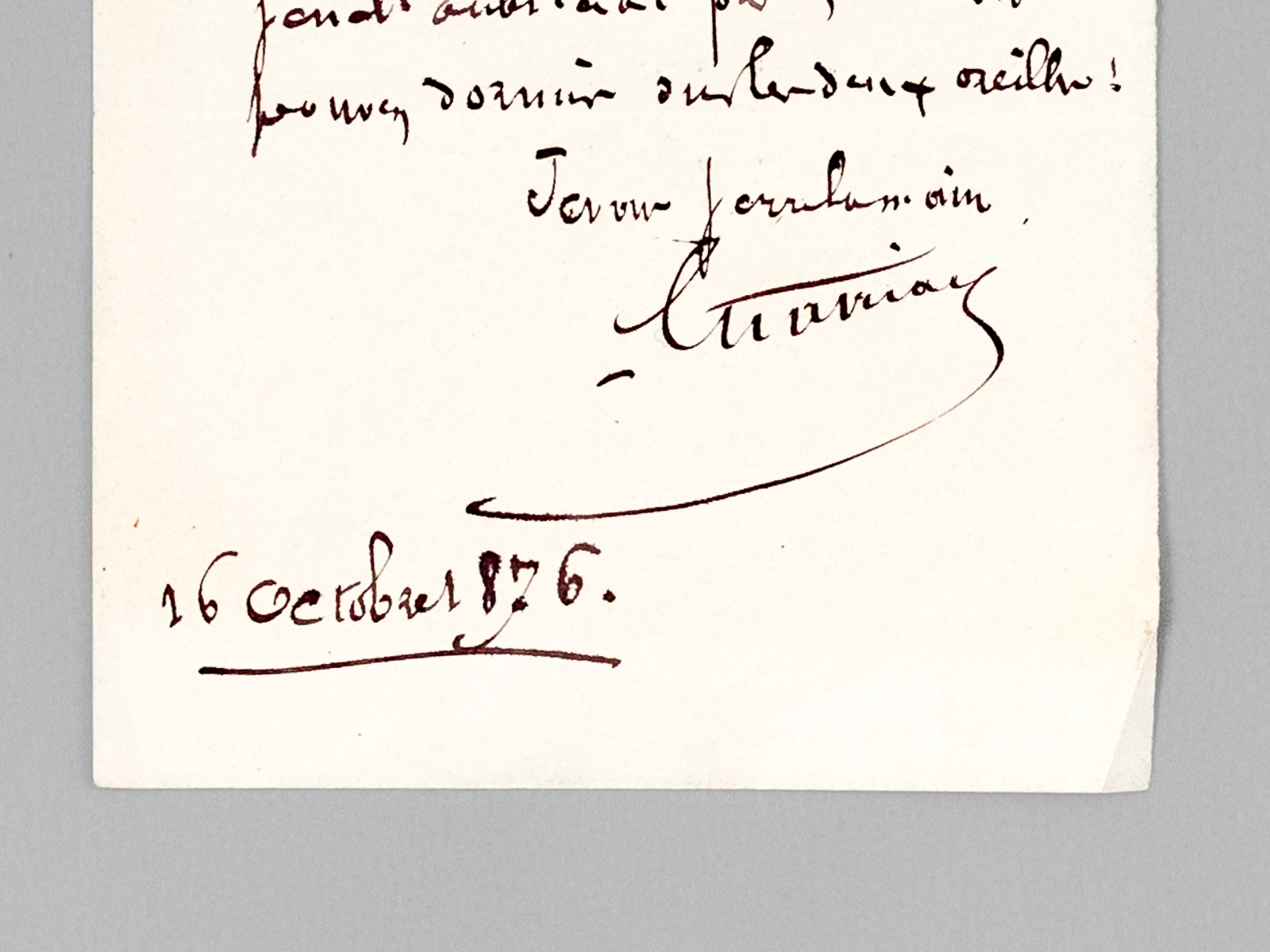 [Signé] [ Lettre autographe signée ] 1 L.A.S., datée du 16 octobre 1876 : "Mon cher Compatriote, Je prends note de votre demande ; quand le moment se