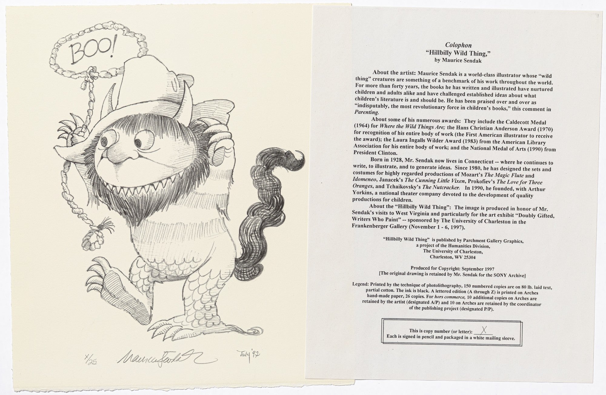 [Print]: "Hillbilly Wild Thing" SENDAK, Maurice [Fine]