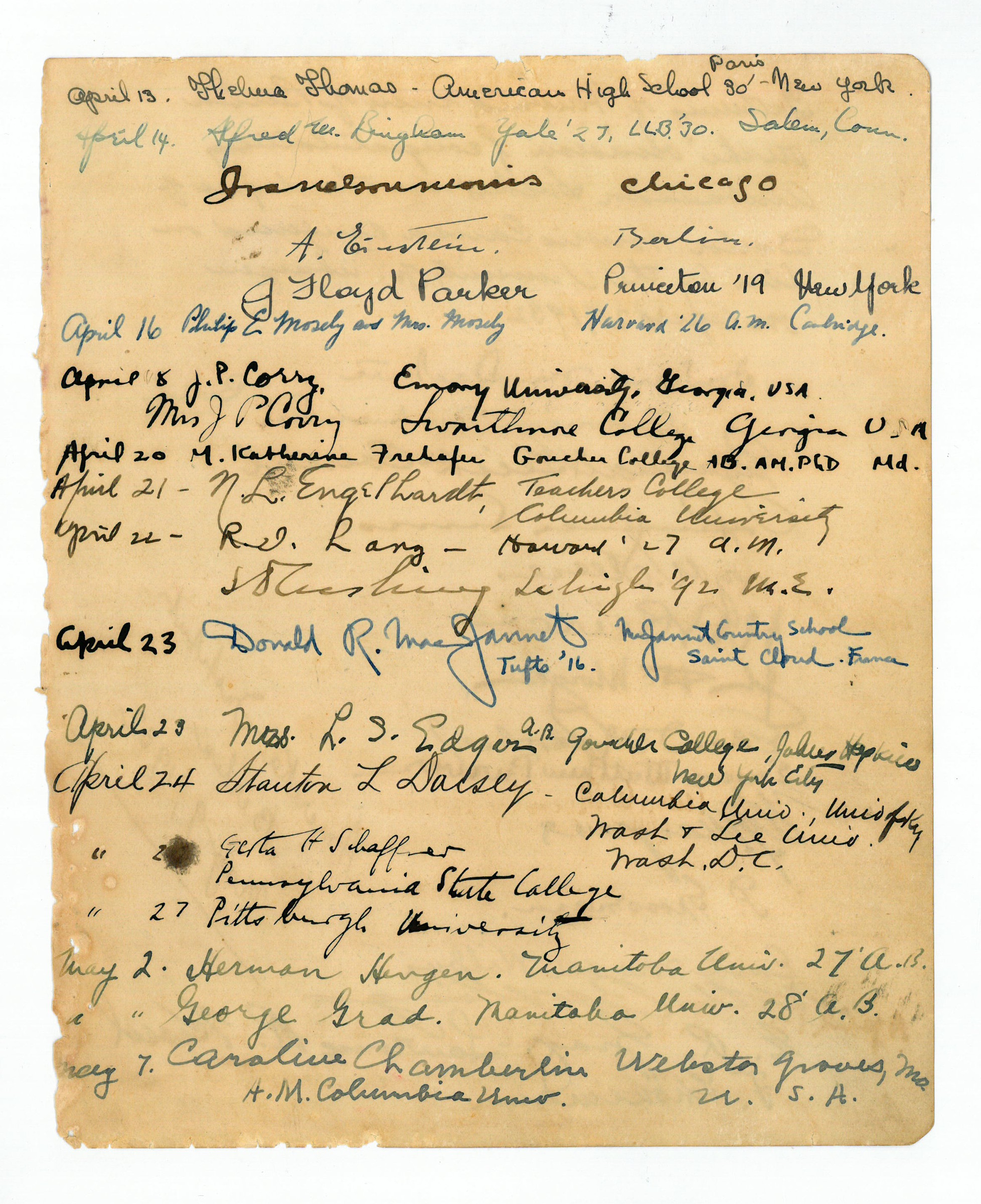 Guestbook signature. by Einstein, Albert, German physicist and Nobel ...