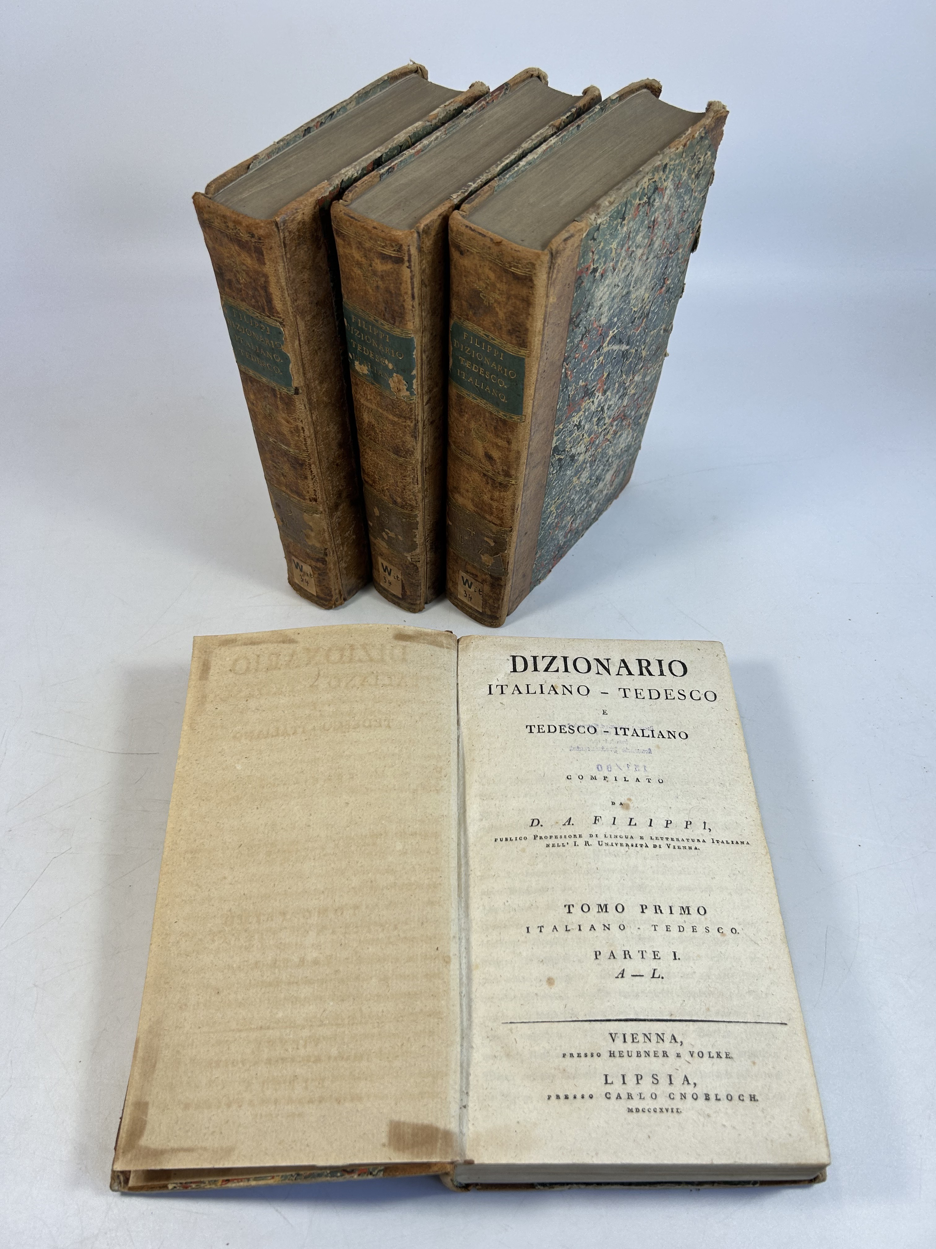 Dizionario Italiano - Tedesco e Tedesco - Italiano. Vier Teile (1/I; 1/II; 2/I; 2/II) in vier Bänden. - Filippi, D. A.