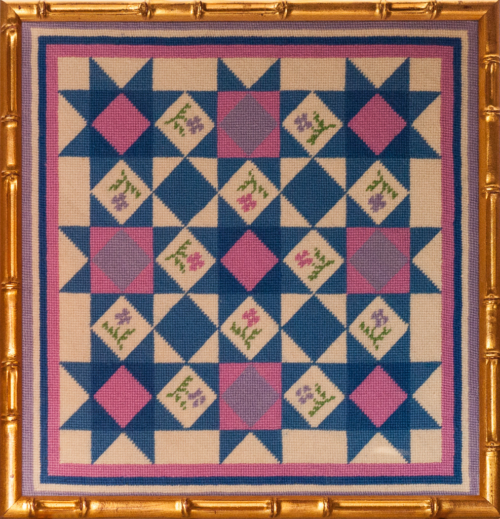 Custom Needlepoint Floral Geometric Framed Canvas [Very Good]