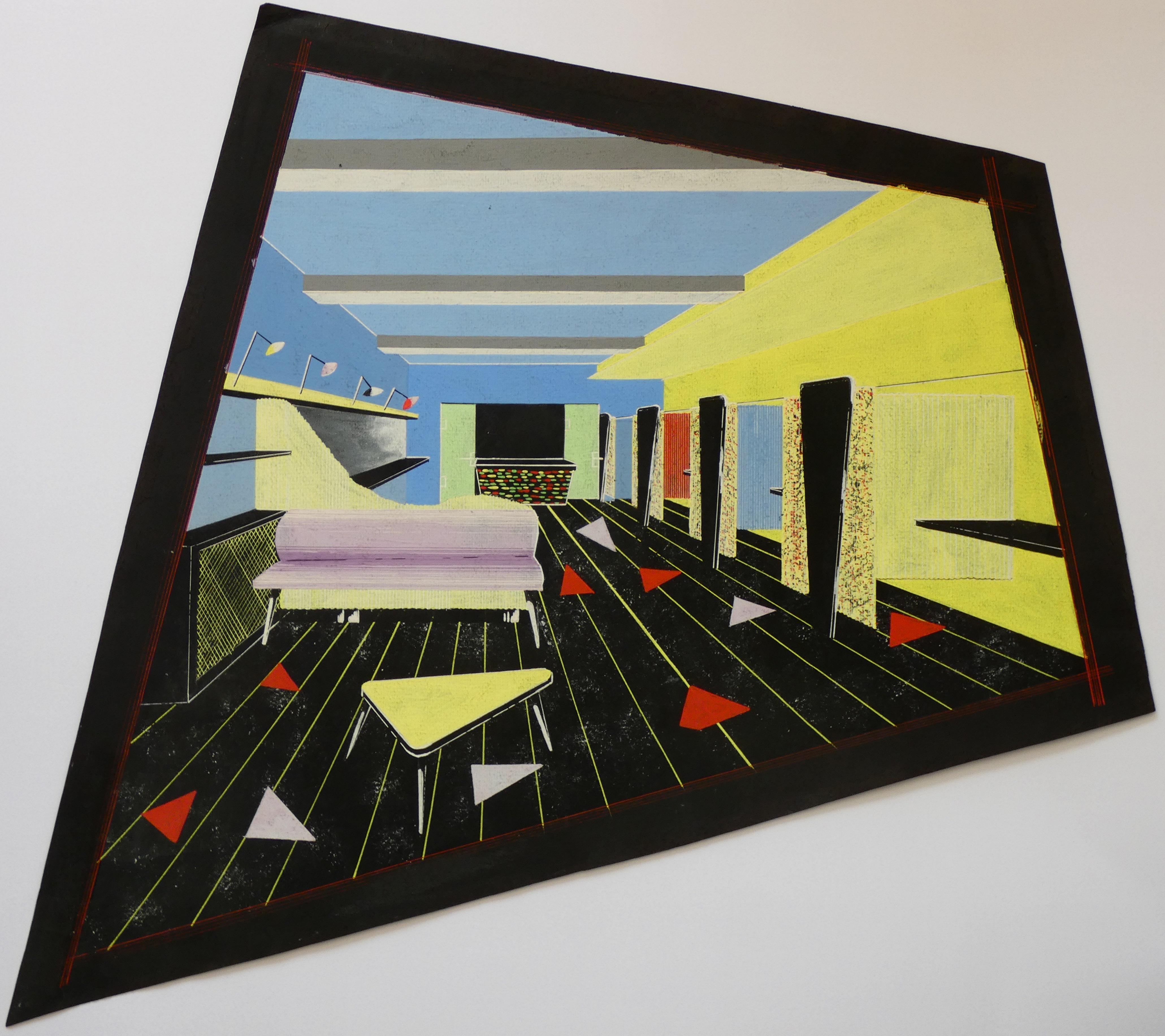 PROJET D'AMENAGEMENT DE BOUTIQUE ANNEES 50 - GRANDE GOUACHE ORIGINALE - 1955 - STORE PROJECT IN FRANCE, INTERIOR DESIGN 50's [Assez bon]