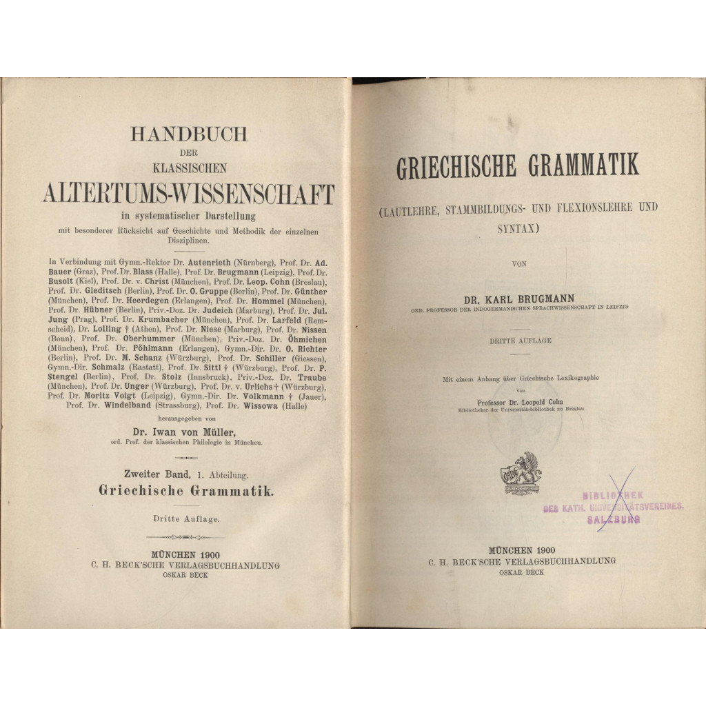 Griechische Grammatik (Lautlehre, Stammbildungs- und Flexionslehre und Syntax) - Brugmann, Dr. Karl