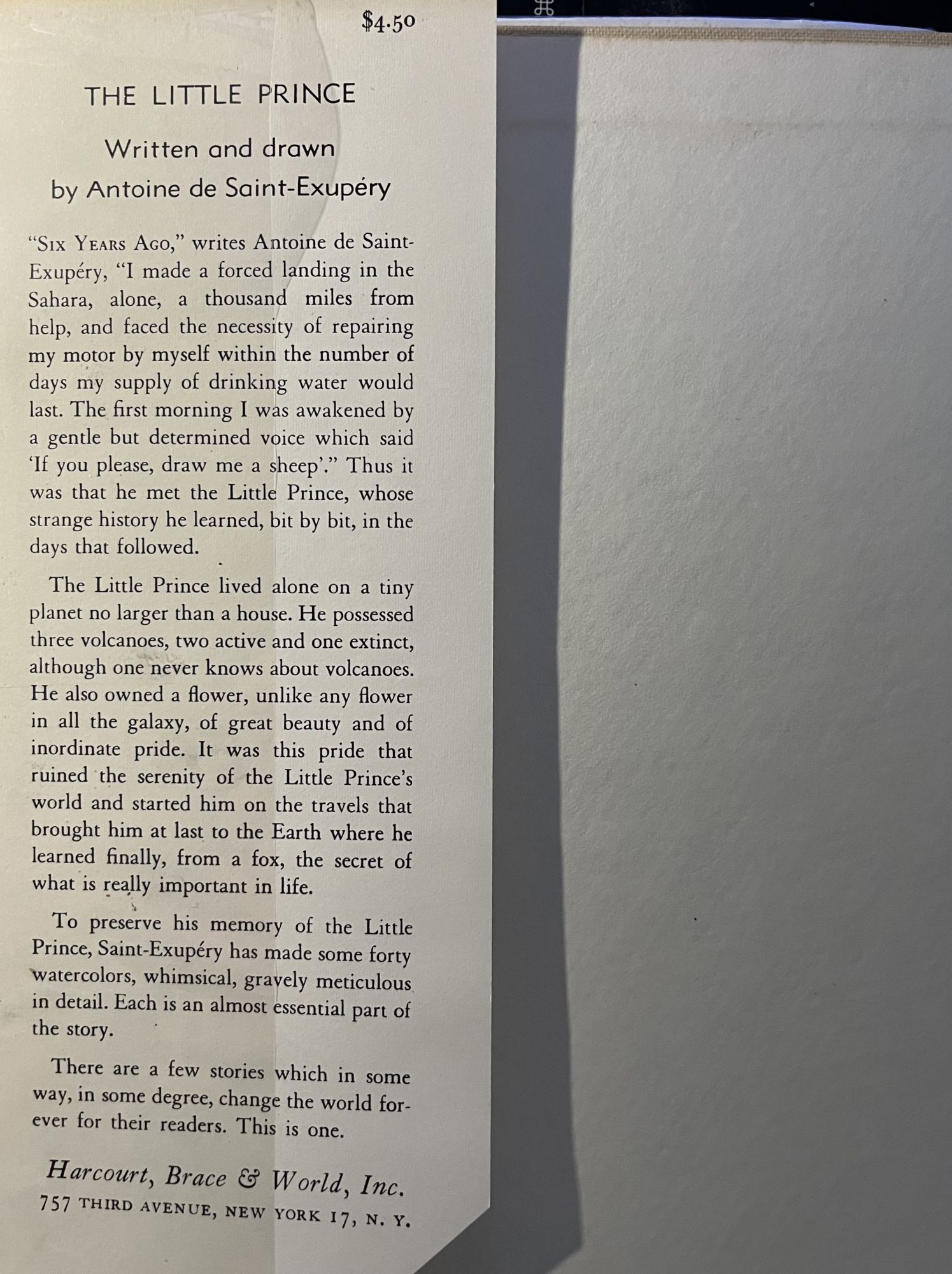 The Little Prince by Antoine De Saint Exupery: Hardcover (1960