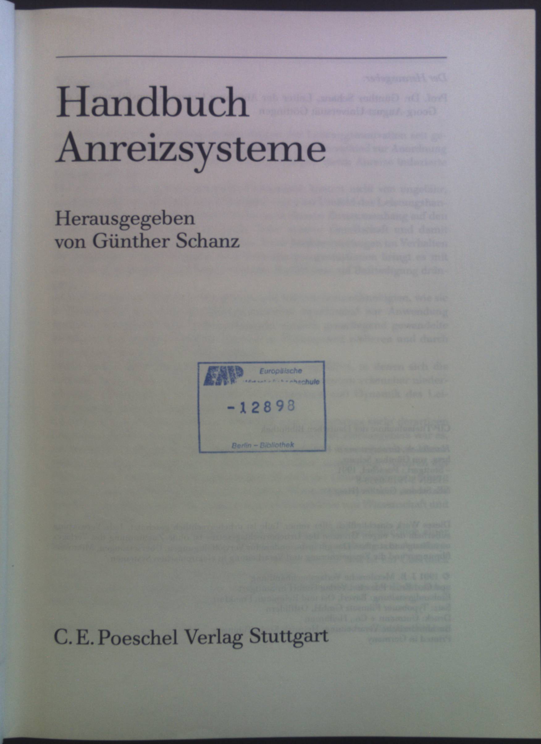 Handbuch Anreizsysteme. - Schanz, Günther