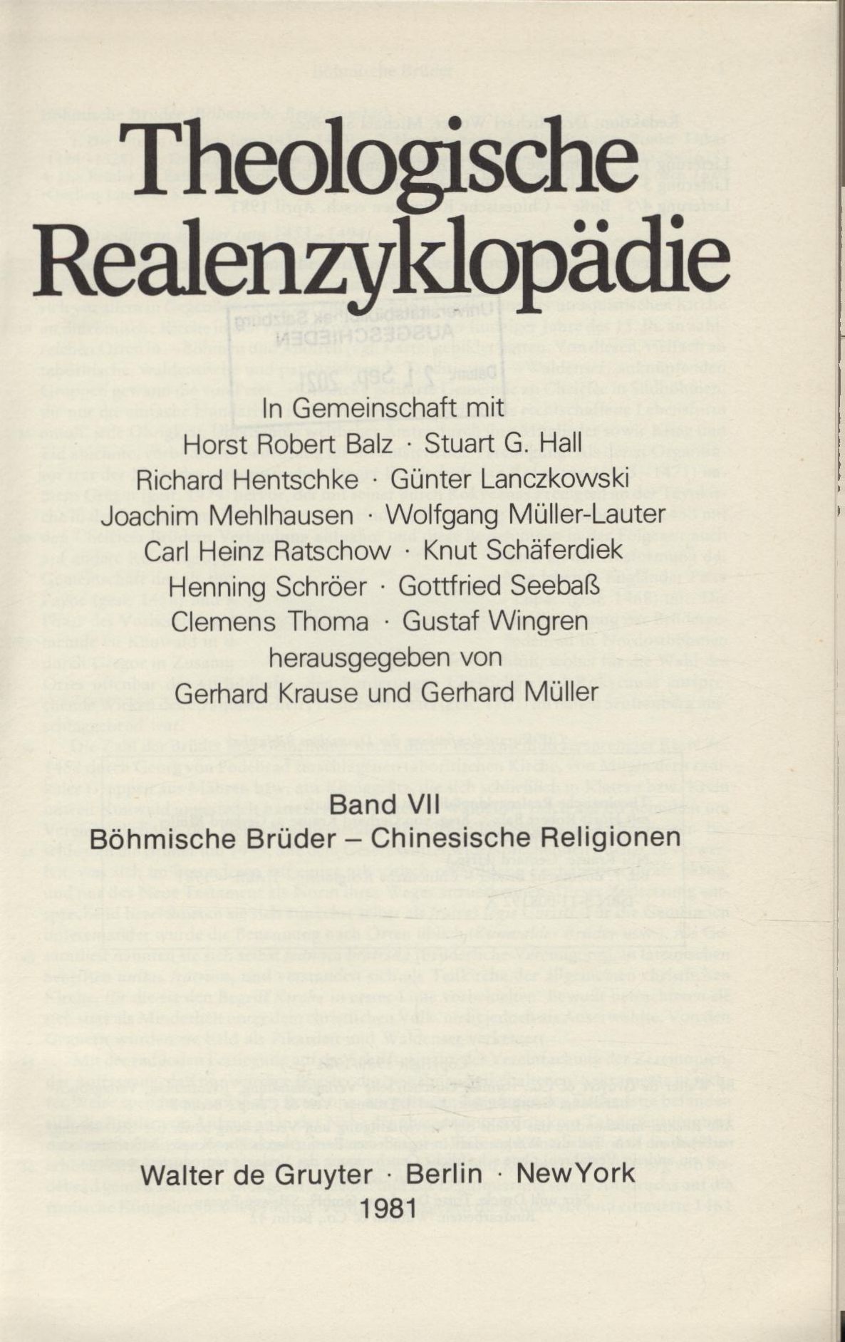 Theologische Realenzyklopädie (TRE) Band 7 - Müller, Gerhard