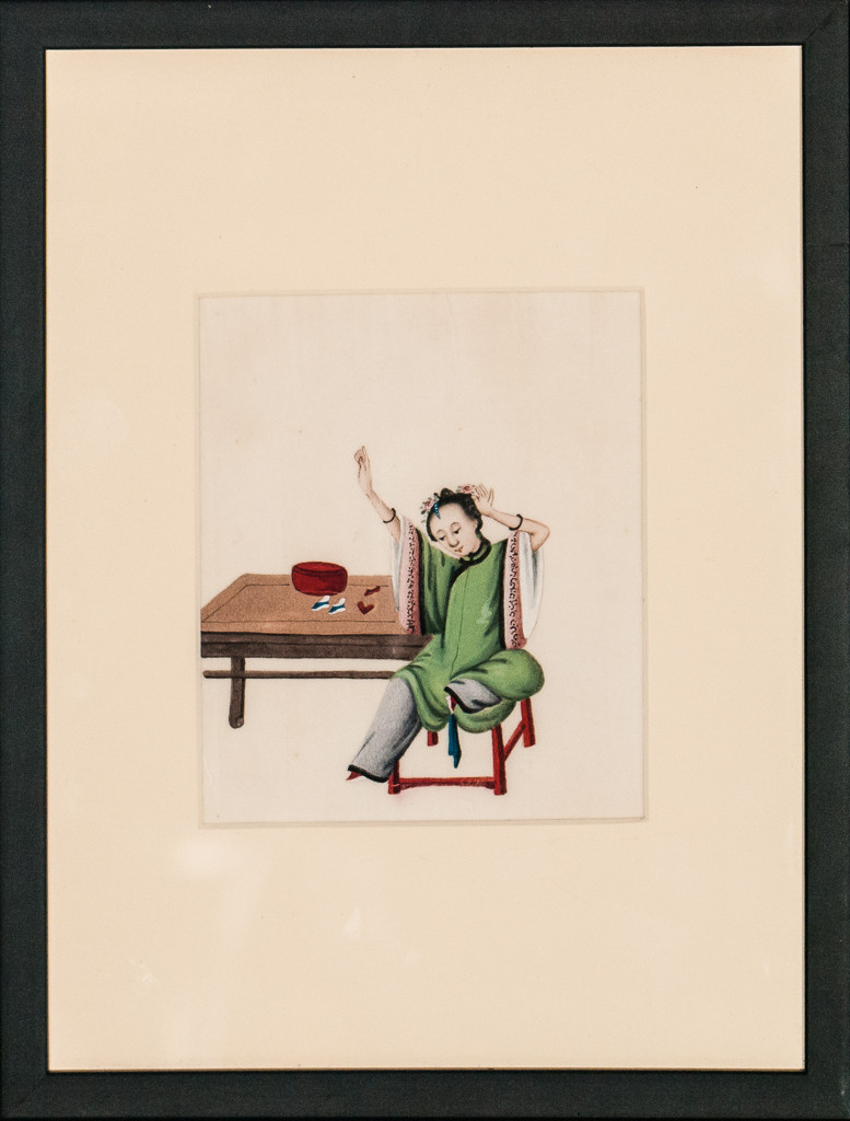 Chinese Lady in Jade Robe c1930s Gouache [Very Good]