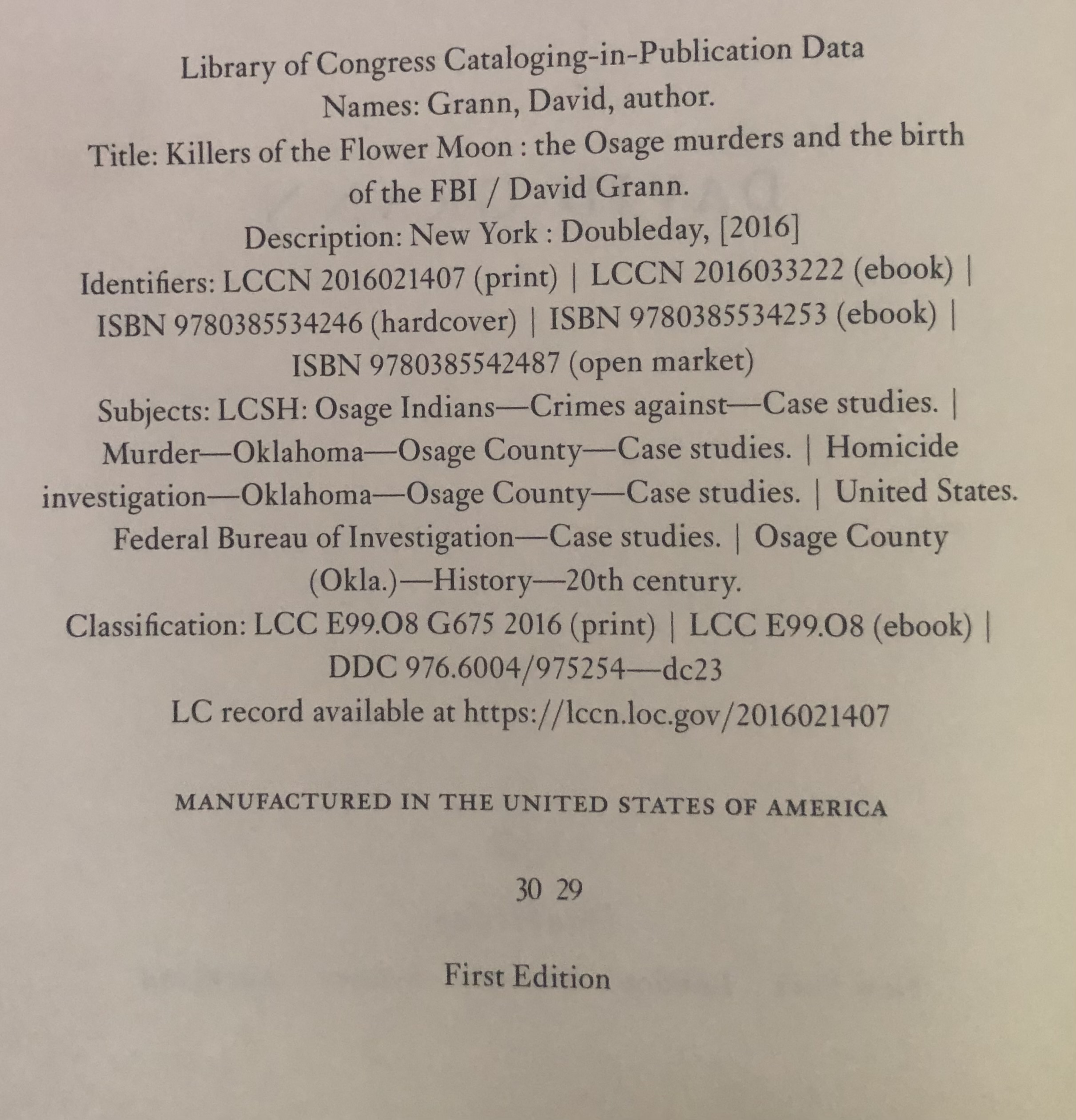 Killers of the Flower Moon The Osage Murders and the Birth of the FBI