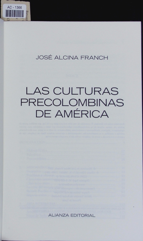 Las culturas precolombinas de América. - Alcina Franch, José