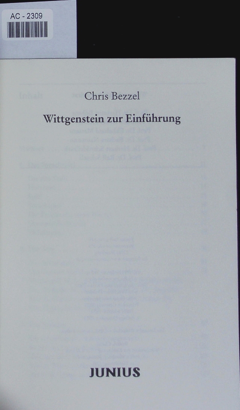 Wittgenstein zur Einführung. - Bezzel, Chris