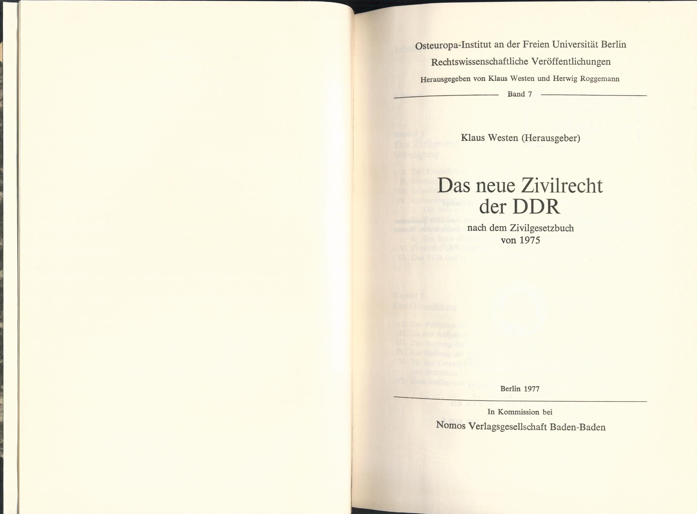 Das neue Zivilrecht der DDR nach dem Zivilgesetzbuch von 1975 - Westen, Klaus